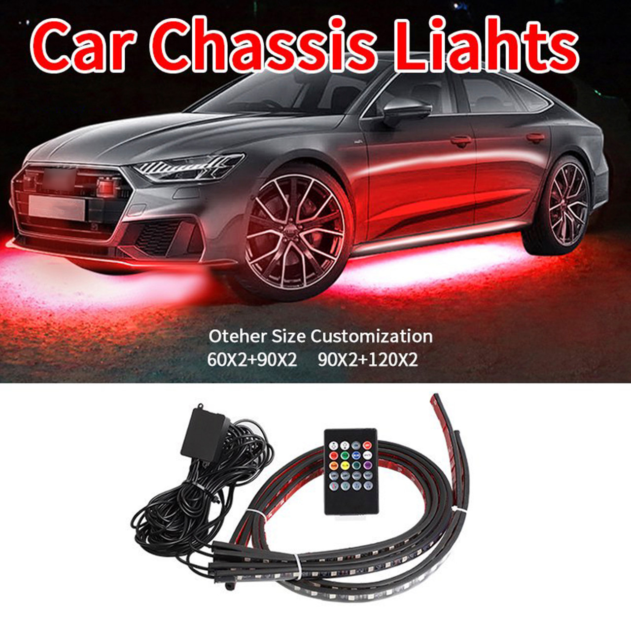4Pcs LED Chassis Light Modified With Fantasy Ambient Light APP+Remote Control 60cm*2+90cm*2