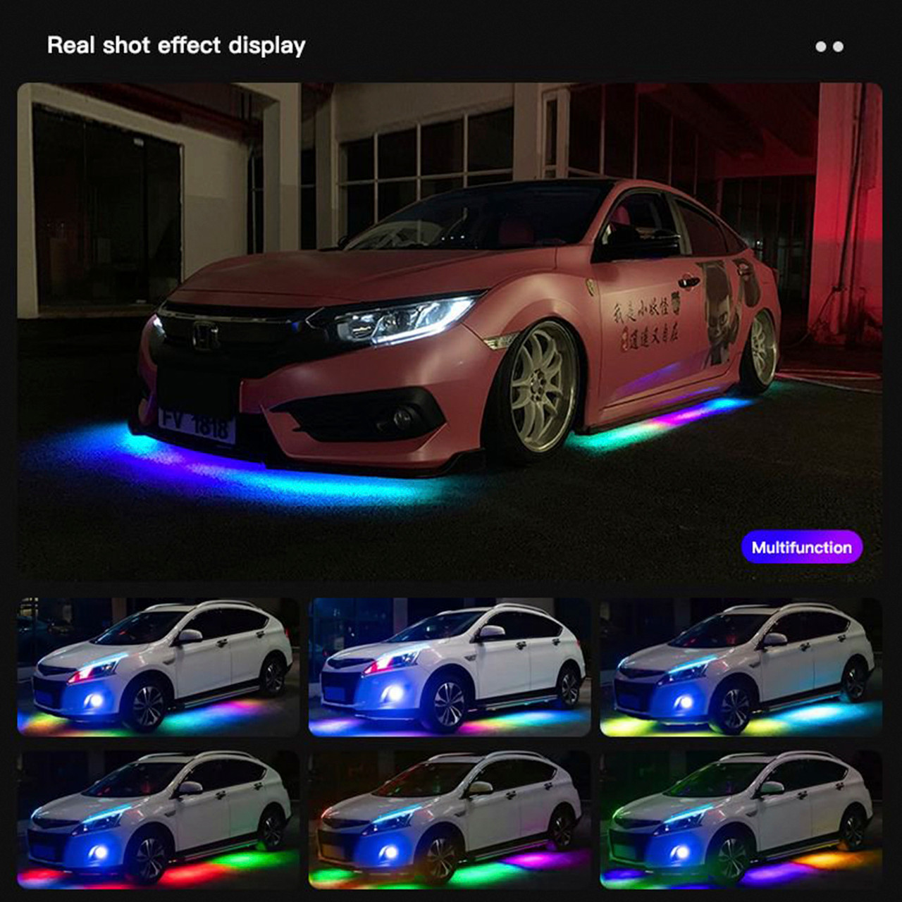 6Pcs LED Chassis Light Modified With Fantasy Ambient Light APP Controller 60cm*2+180cm*2+60cm*2