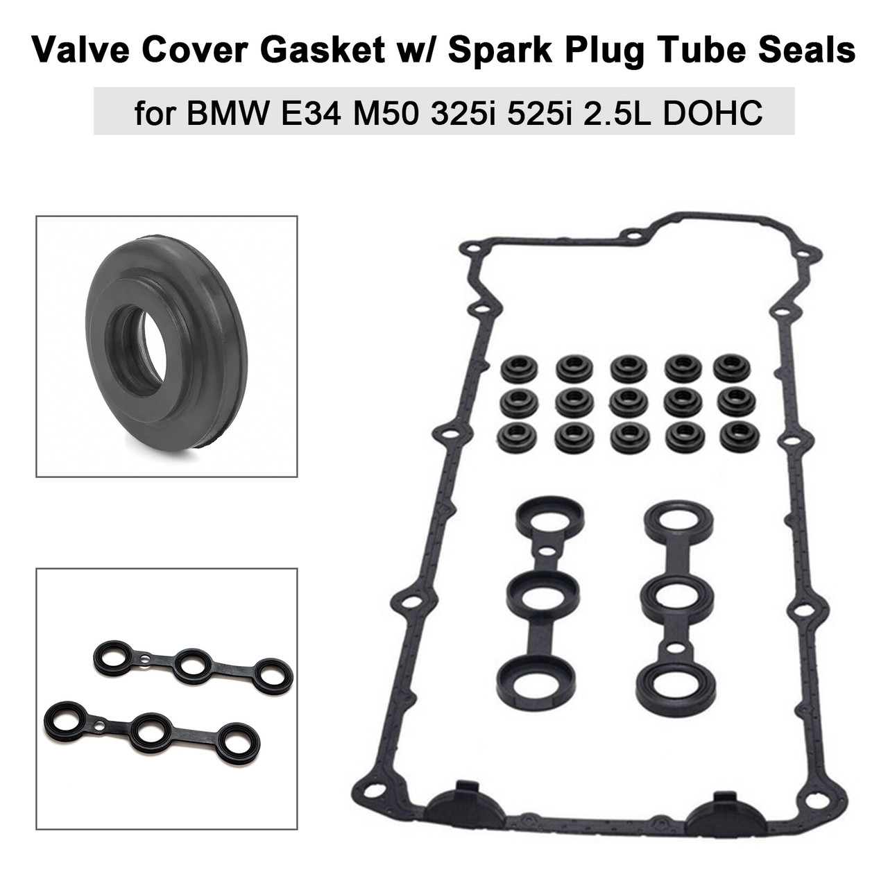 1992-1995 325is E36 M50B25 2.5L Valve Cover Gasket w/ Spark Plug Tube Seals 11121738701 Generic 1992-1995 325is E36 M50B25 2.5L Valve Cover Gasket w/ Spark Plug Tube Seals 11121738701 Generic