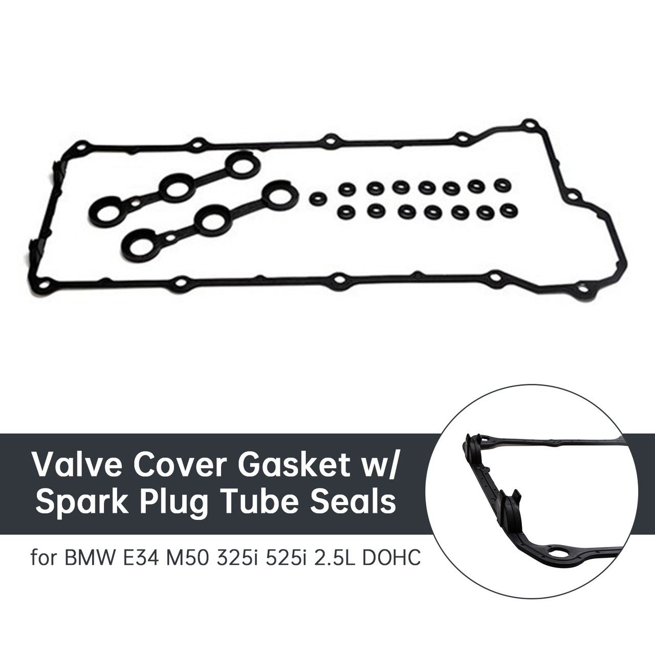 1992-1995 325is E36 M50B25 2.5L Valve Cover Gasket w/ Spark Plug Tube Seals 11121738701 Generic 1992-1995 325is E36 M50B25 2.5L Valve Cover Gasket w/ Spark Plug Tube Seals 11121738701 Generic