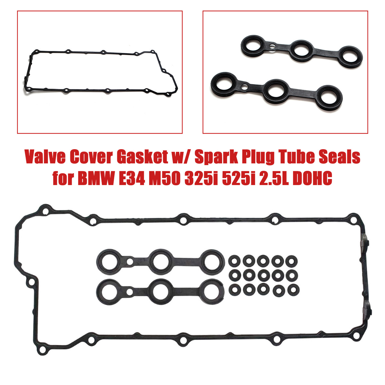1993 525iT E34 M50B25 2.5L Valve Cover Gasket w/ Spark Plug Tube Seals 11121738701 Generic 1993 525iT E34 M50B25 2.5L Valve Cover Gasket w/ Spark Plug Tube Seals 11121738701 Generic