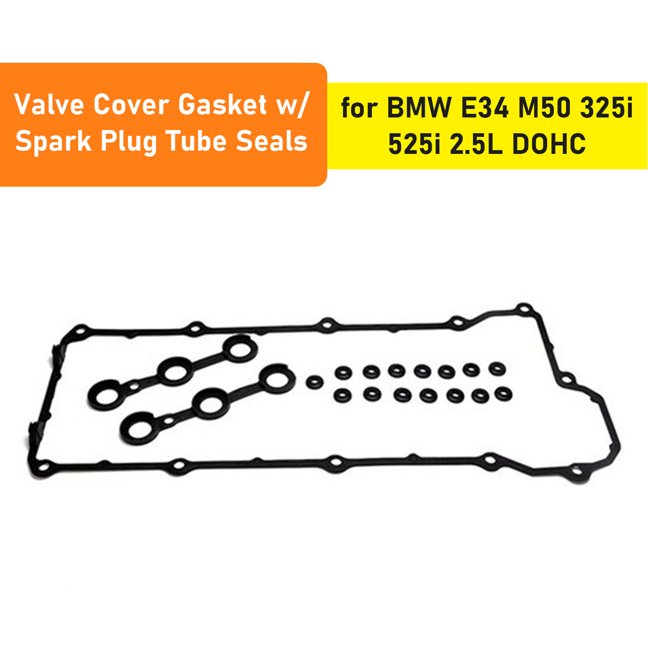 1993 525iT E34 M50B25 2.5L Valve Cover Gasket w/ Spark Plug Tube Seals 11121738701 Generic 1993 525iT E34 M50B25 2.5L Valve Cover Gasket w/ Spark Plug Tube Seals 11121738701 Generic