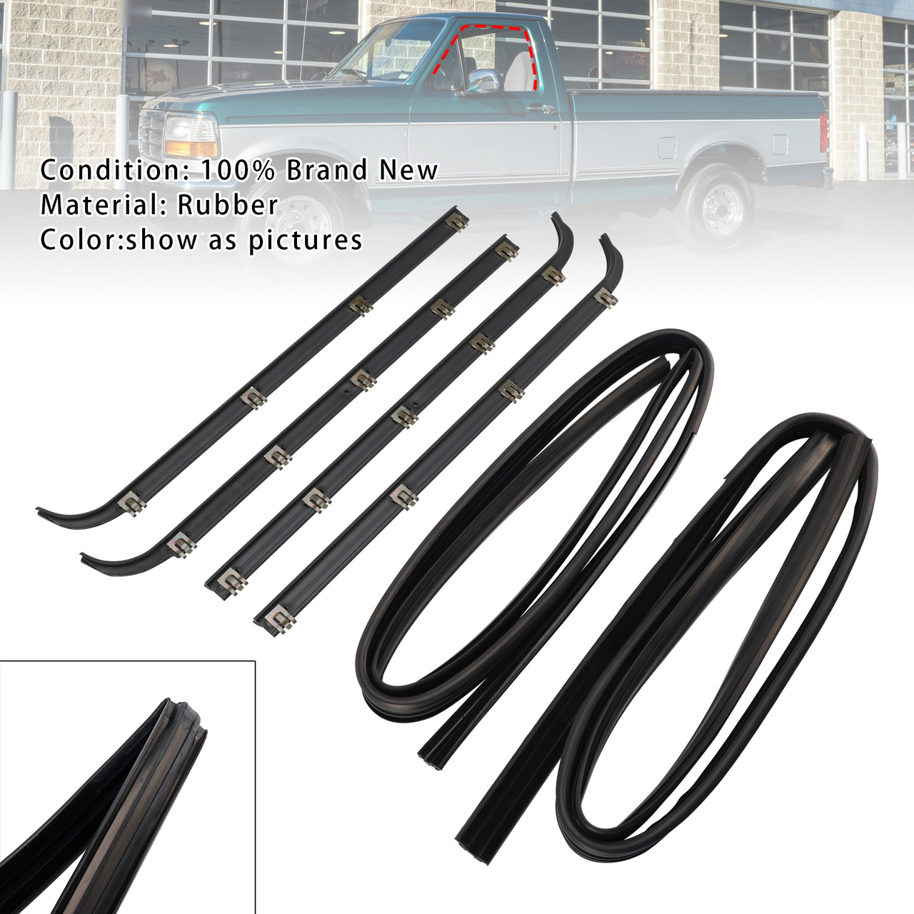 1997 Ford F150 Truck with Old Body Style Front 4PCS Door Window Seal Belt Weatherstrip + 2PCS Seal Kit Generic