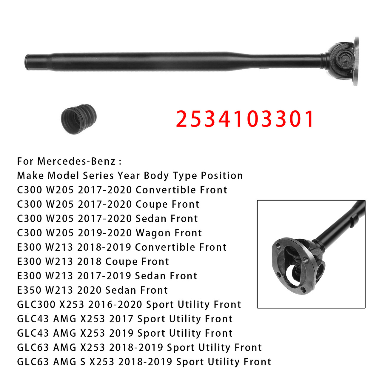 2016-2020 Mercedes-Benz GLC300 GLC43 GLC63 Front Driveshaft Prop Shaft 2534103301 Generic