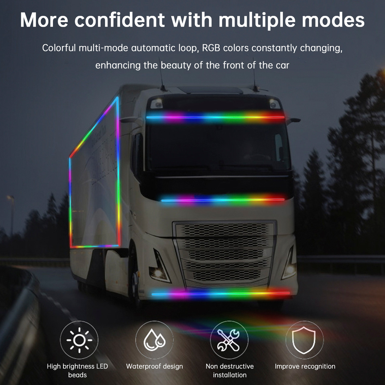 Truck Colorful Streamer Marquee LED Light Strips External With Remote Control 2.4m