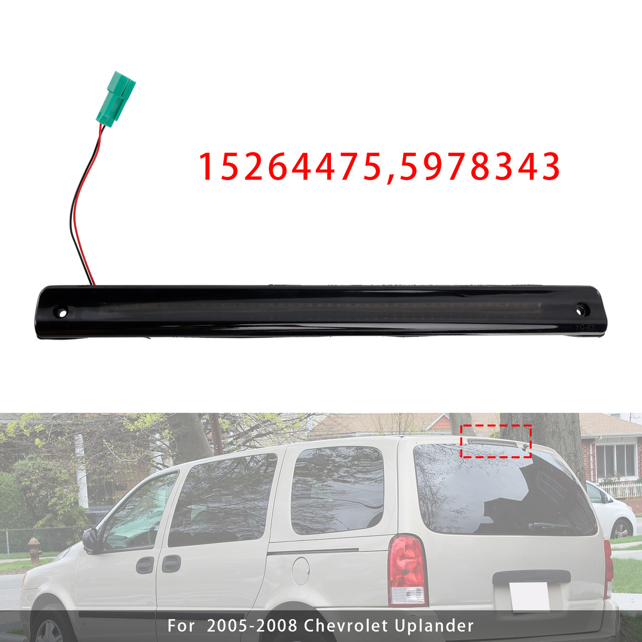 1997-2005 Chevrolet Venture 3rd Brake Light Rear 15264475 Black and Red Generic