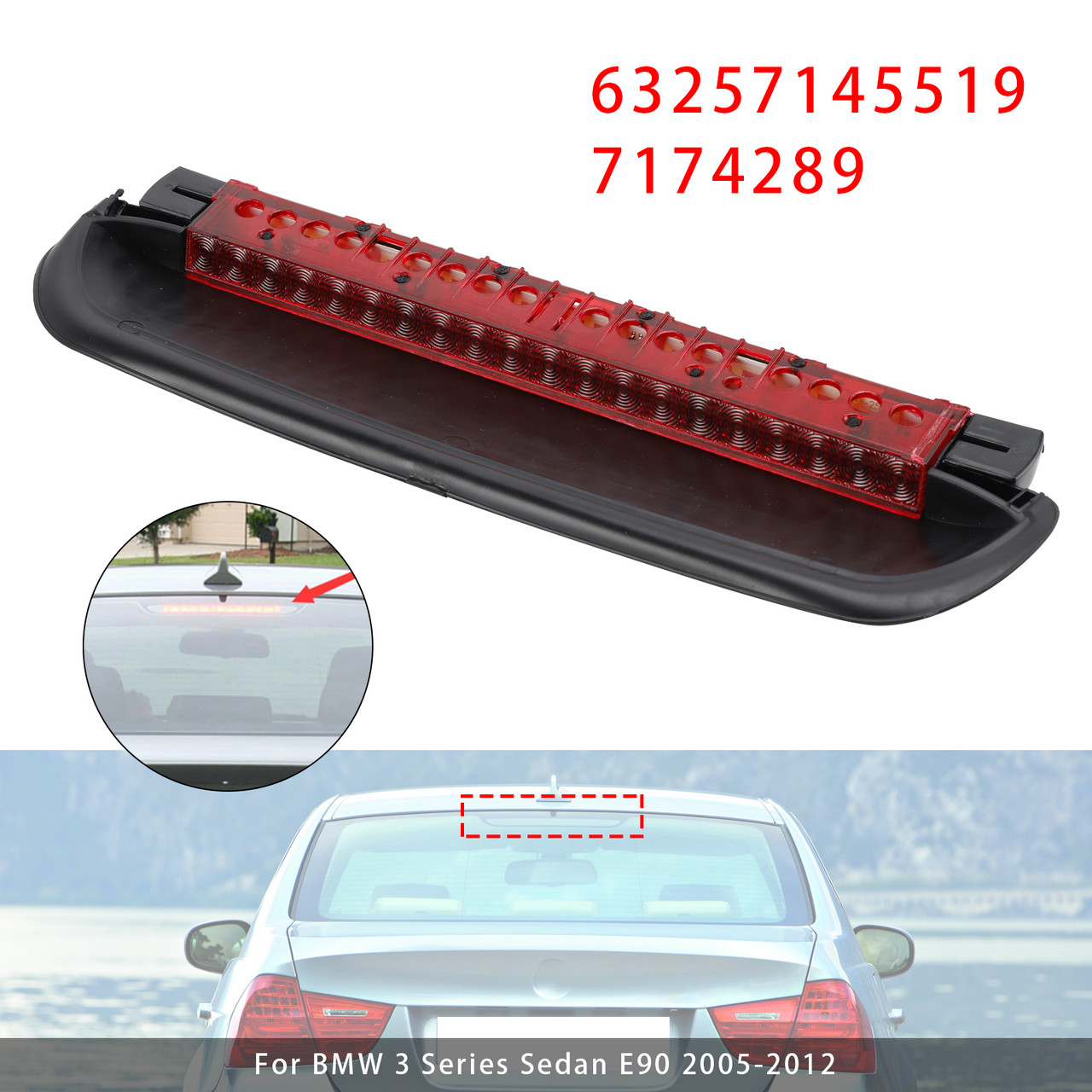 2006-2013 BMW 3 Series Coupe E92 3rd Brake Light Rear 63257145519 Black and Red Generic