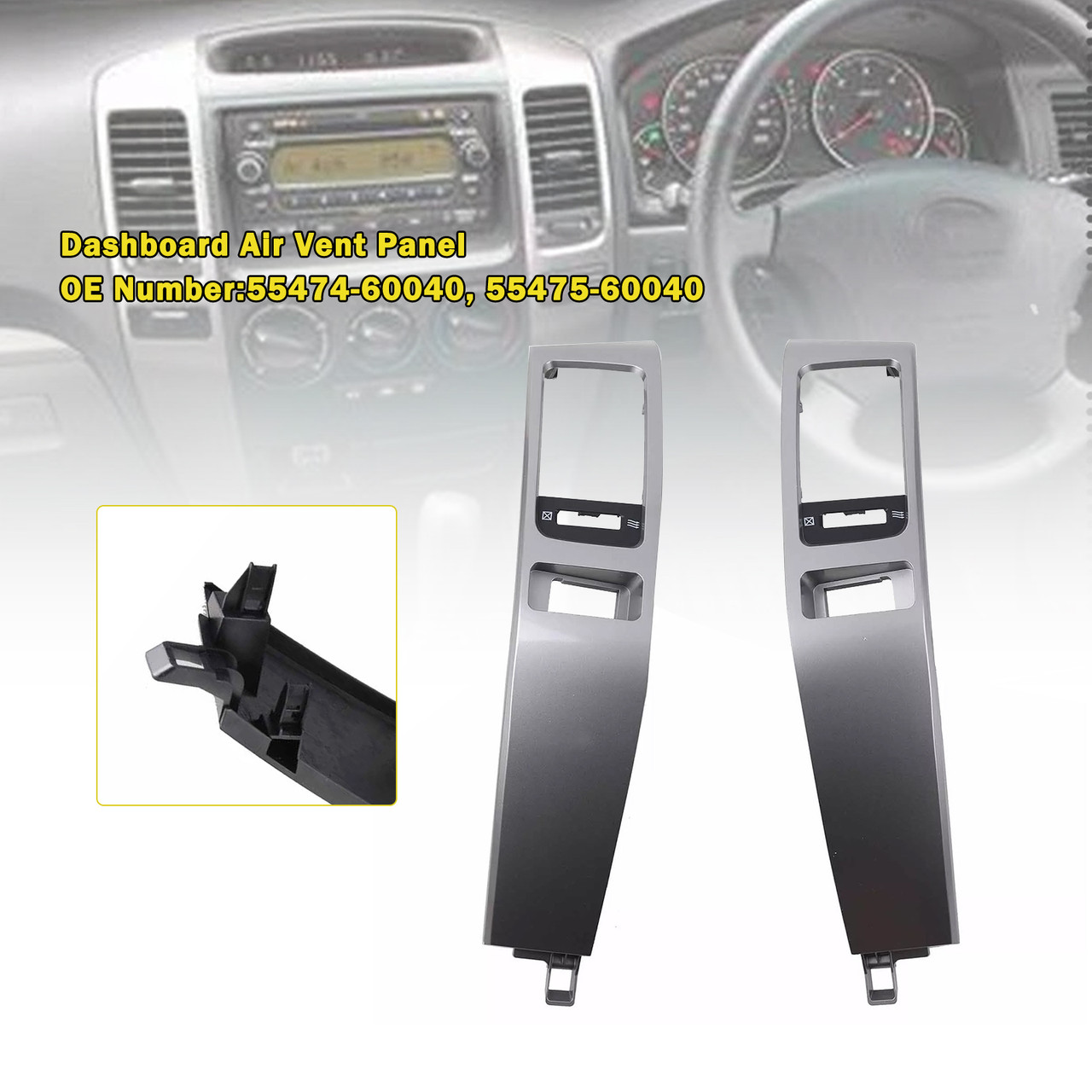 2003-2009 Toyota Land Cruiser Prado J120 2x Dashboard Air Vent Panel Silver Generic