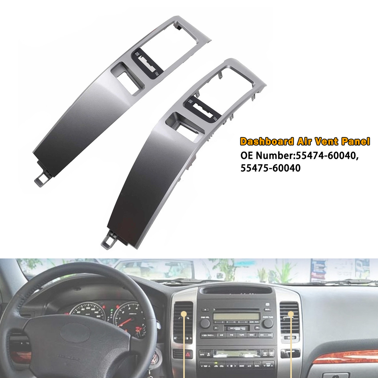 2003-2009 Lexus GX470 2x Dashboard Air Vent Panel Silver Generic