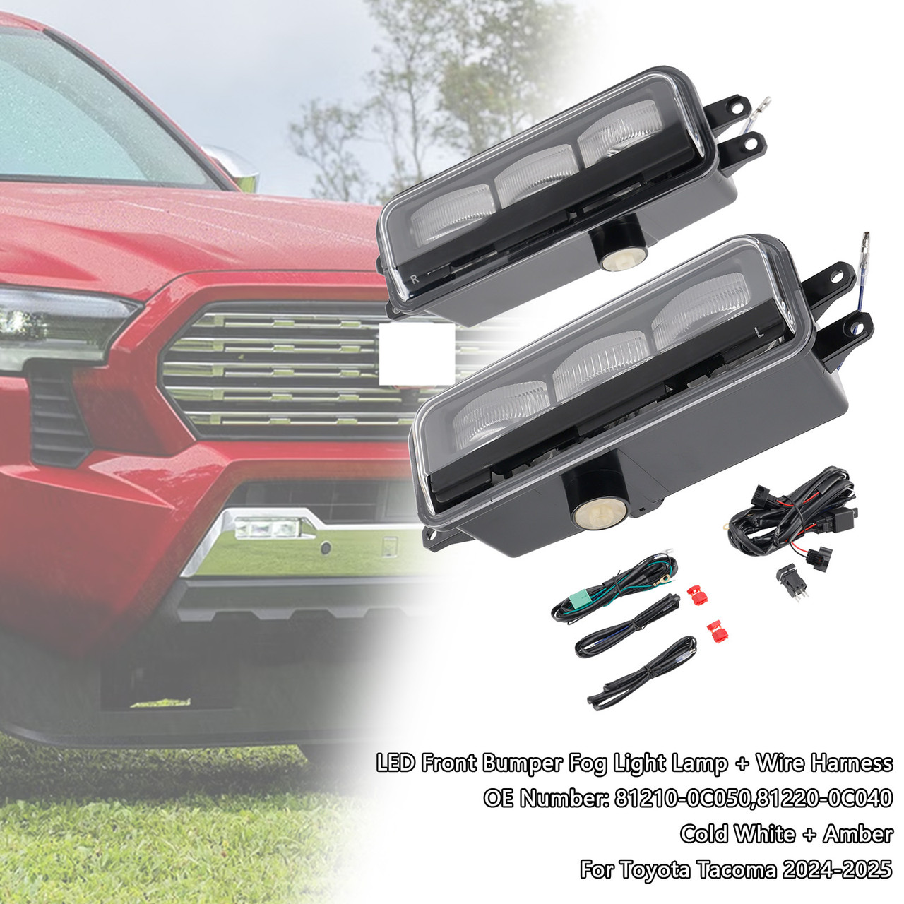 2024-2025 Toyota Tacoma LED Front Bumper Fog Light Lamp + Wire Harness 81210-0C050 Generic