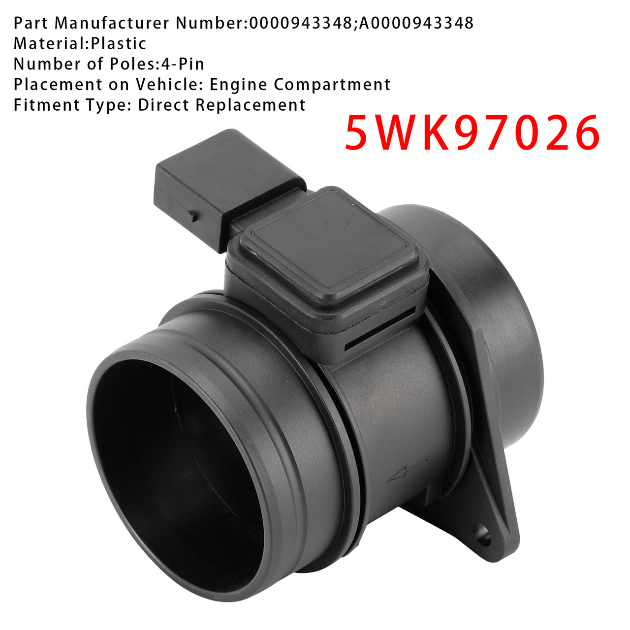 2008-2012 Mercedes-Benz A B W245 W169 Mass Air Flow Meter Sensor 5WK97026 Generic 2008-2012 Mercedes-Benz A B W245 W169 Mass Air Flow Meter Sensor 5WK97026 Generic