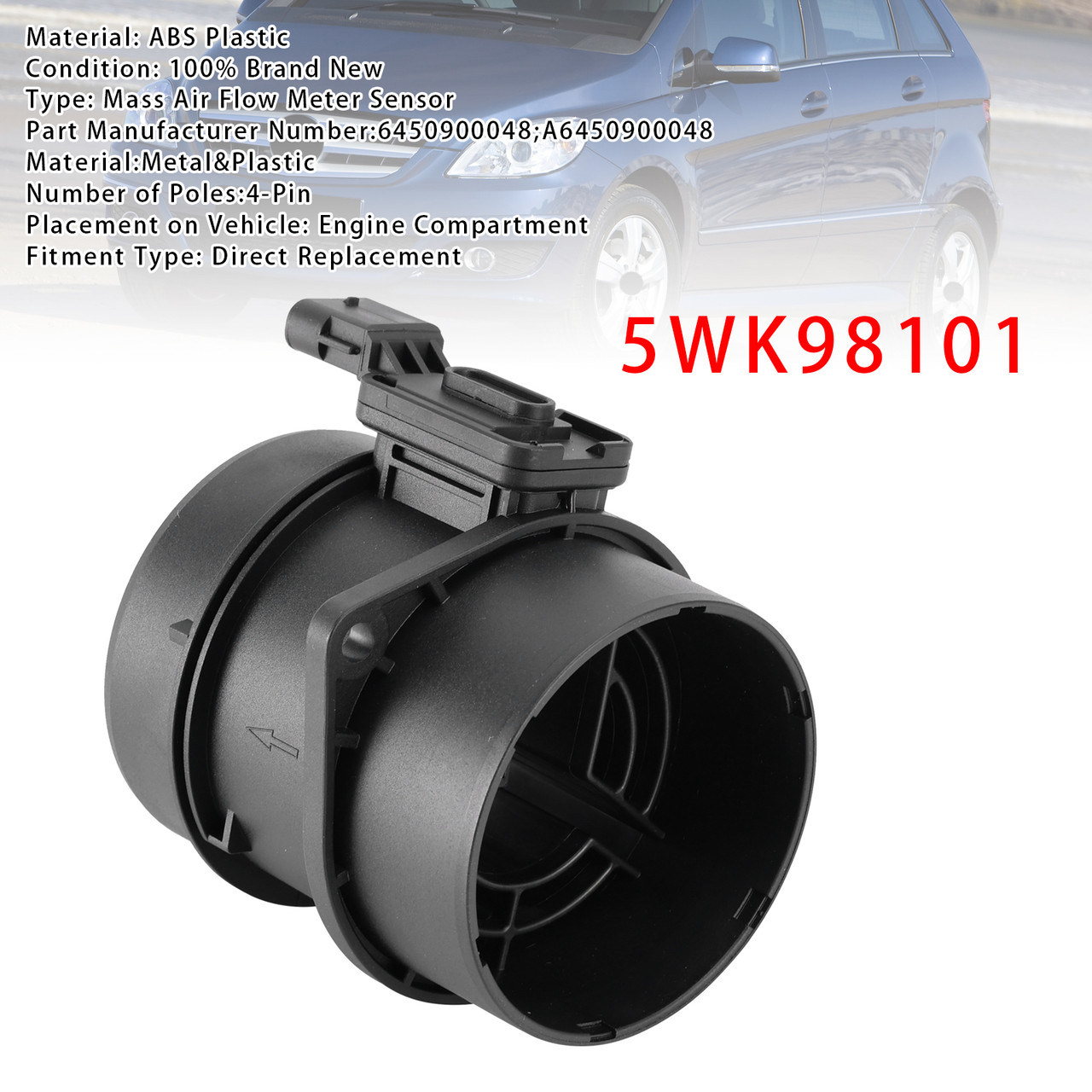 2016-2020 Mercedes-Benz W205 W176 GLC X253 Mass Air Flow Meter Sensor 6450900048 Generic 2016-2020 Mercedes-Benz W205 W176 GLC X253 Mass Air Flow Meter Sensor 6450900048 Generic