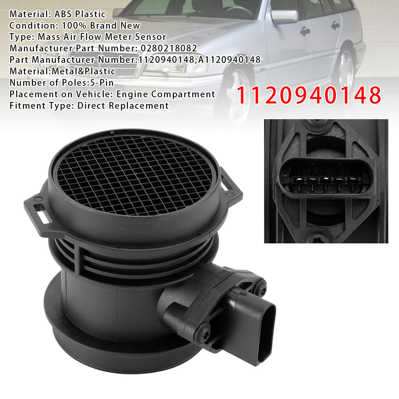 1998-2012 Mercedes-Benz SL SLK VIANO Vito Mass Air Flow Meter Sensor 0280218082 Generic 1998-2012 Mercedes-Benz SL SLK VIANO Vito Mass Air Flow Meter Sensor 0280218082 Generic