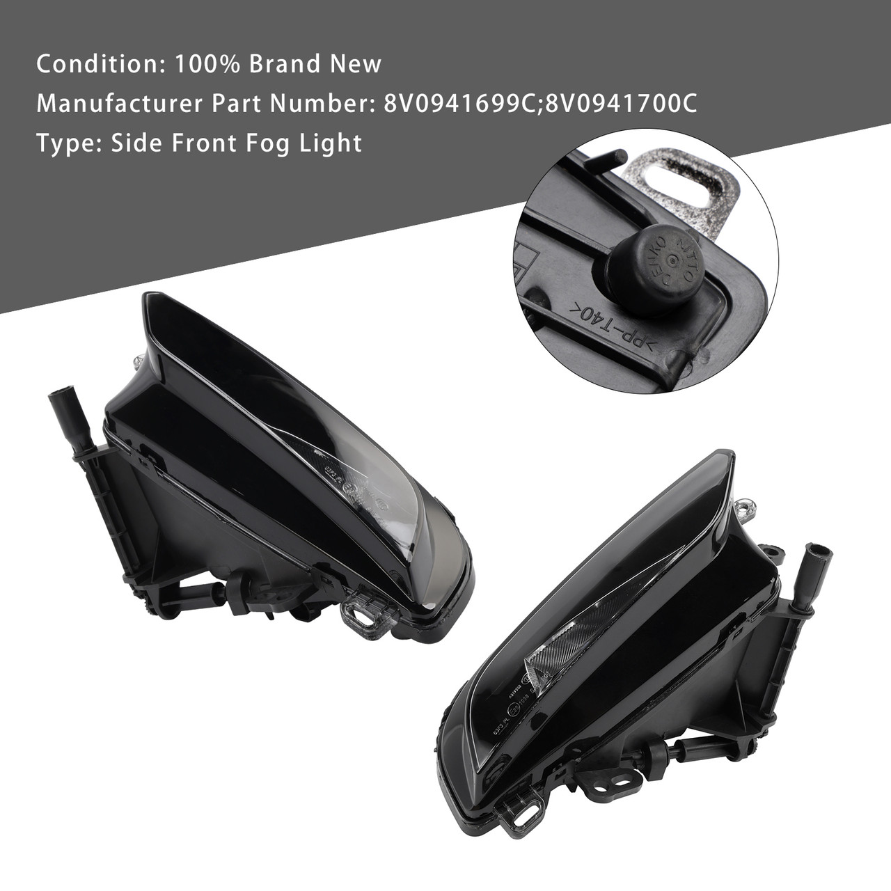 2015-2016 Audi A3 Sportback Hatchback 1 Pcs Front Left+Right Fog Light Lamps 8V0941699C 8V0941700C Black Generic