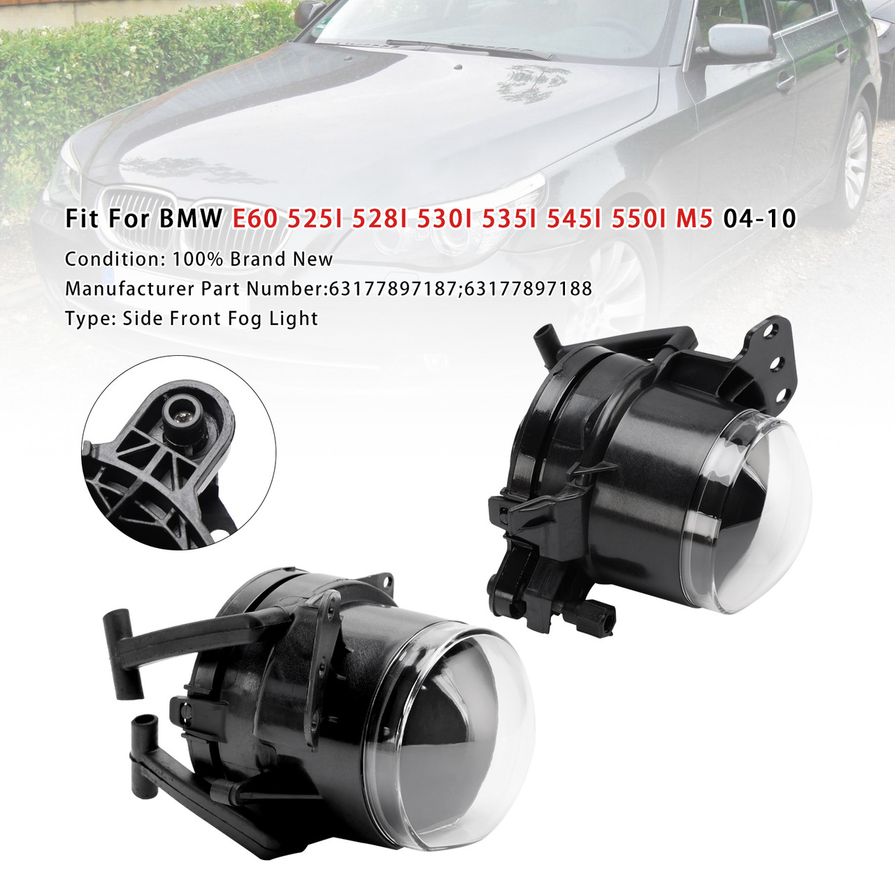 2004-2010 BMW E60 525I 528I 530I 535I 545I 550I M5 Pair Front Fog Light 63177897187 Black Generic
