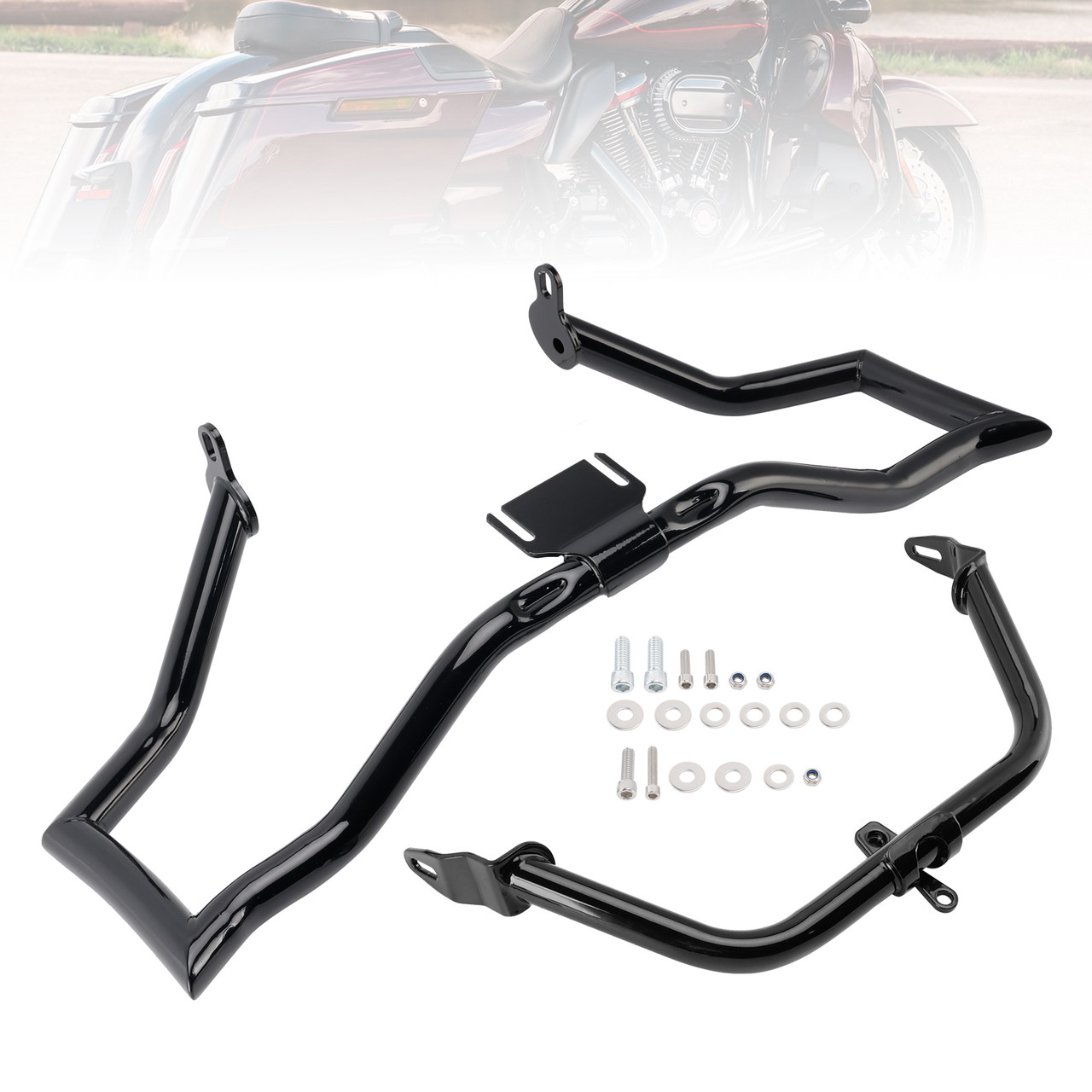 2014-2022 Touring Road Glide Engine Guard Crash Bar Frame Protector Bumper Steel Blackb Generic