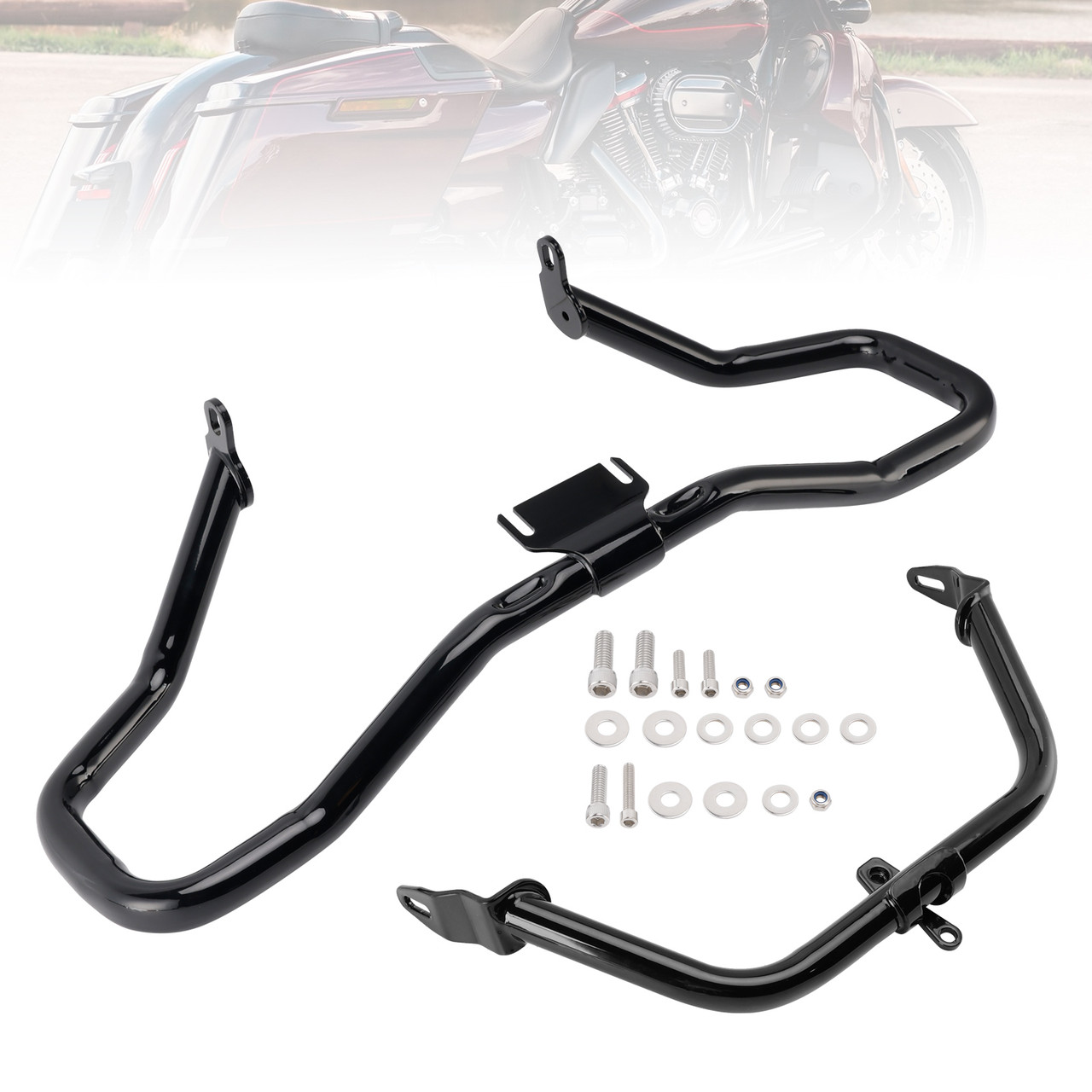 2014-2022 Touring Road Glide Engine Guard Crash Bar Frame Protector Bumper Steel Blackc Generic