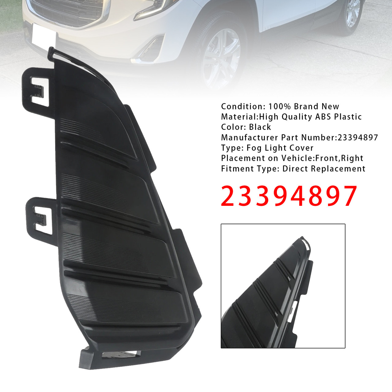2018-2021 GMC Terrain Right Side Bumper Fog Light Cover Black Generic
