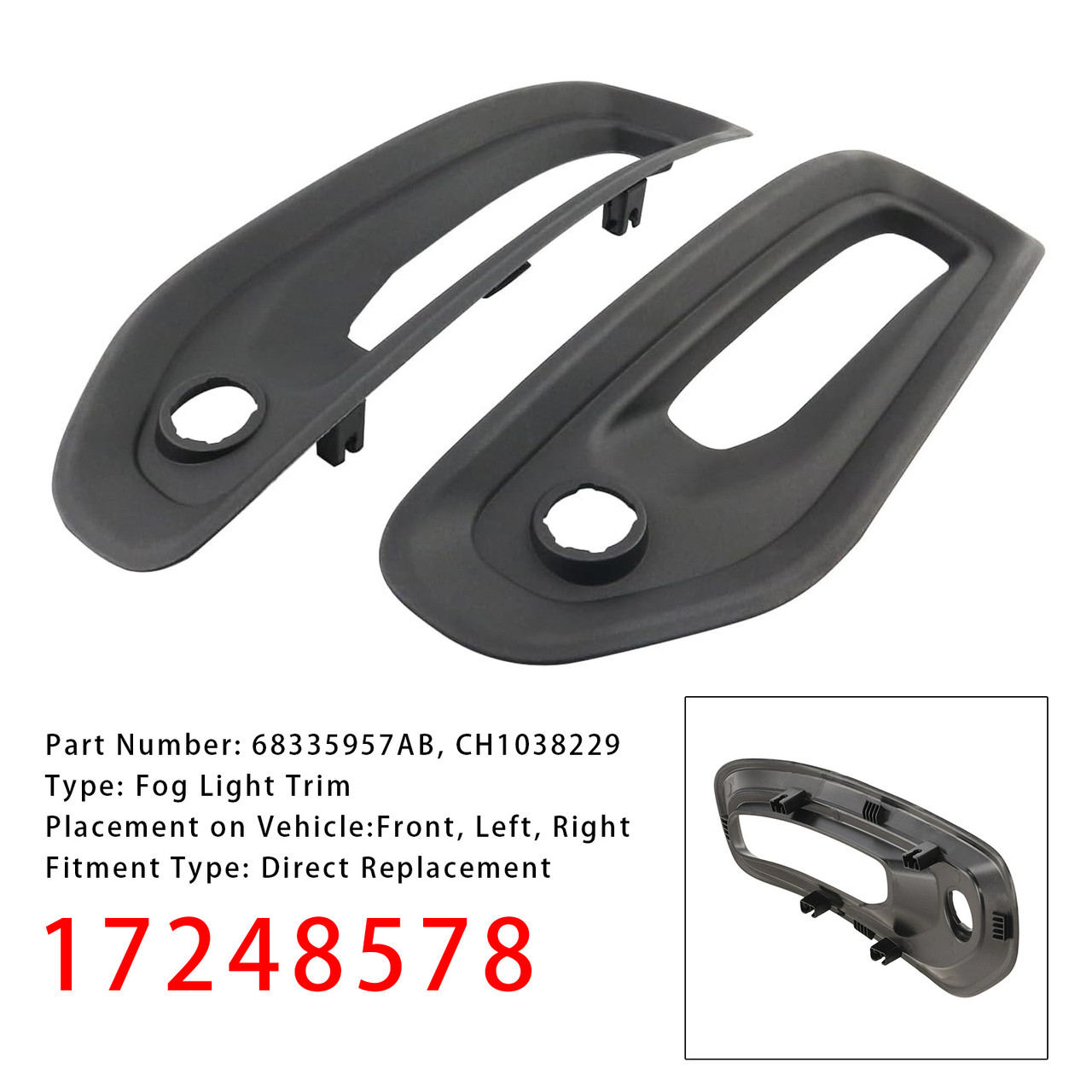 2019-2021 Ram 1500 Pair Fog Light Trim Driving Lamp Frame Black Generic