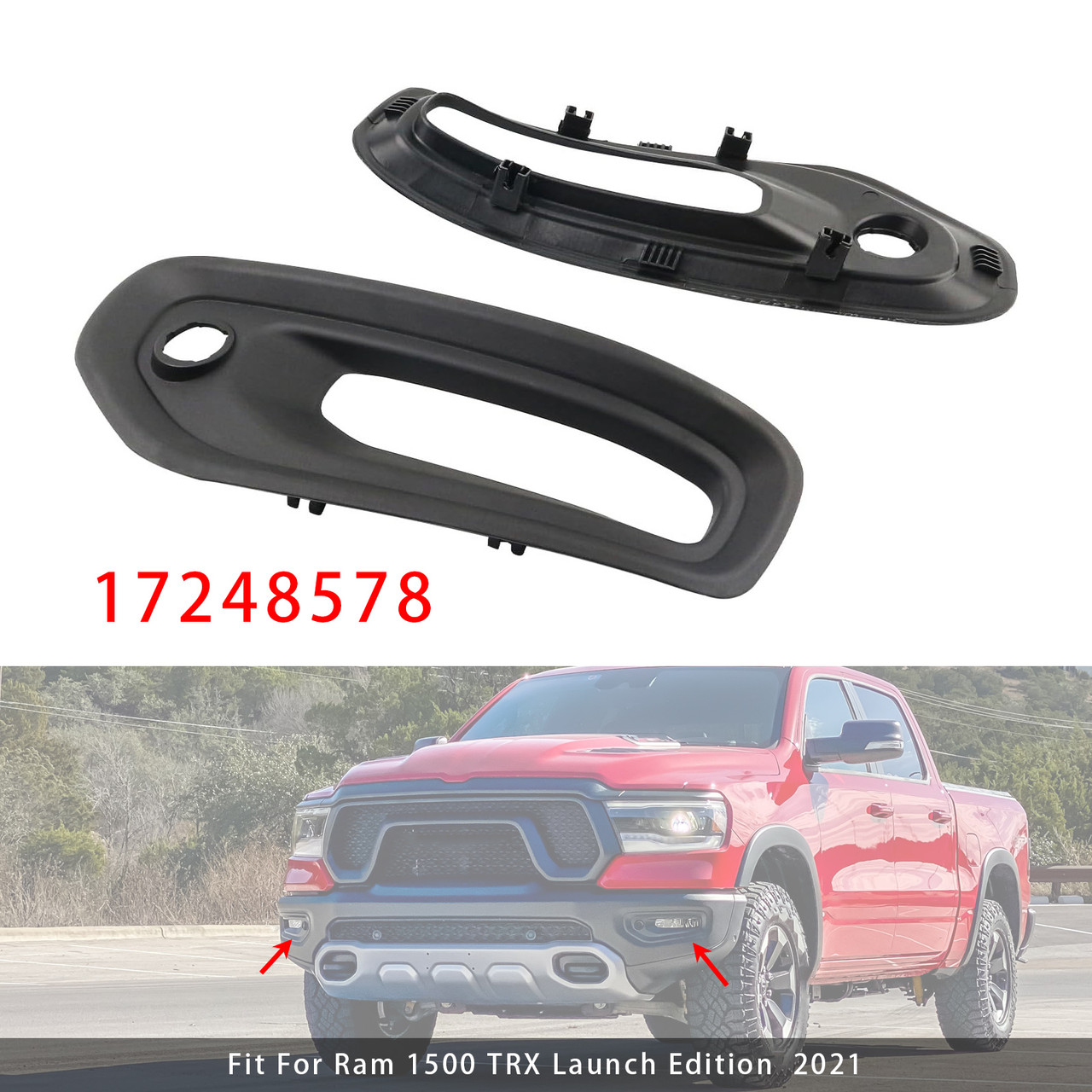 2019-2021 Ram 1500 Pair Fog Light Trim Driving Lamp Frame Black Generic