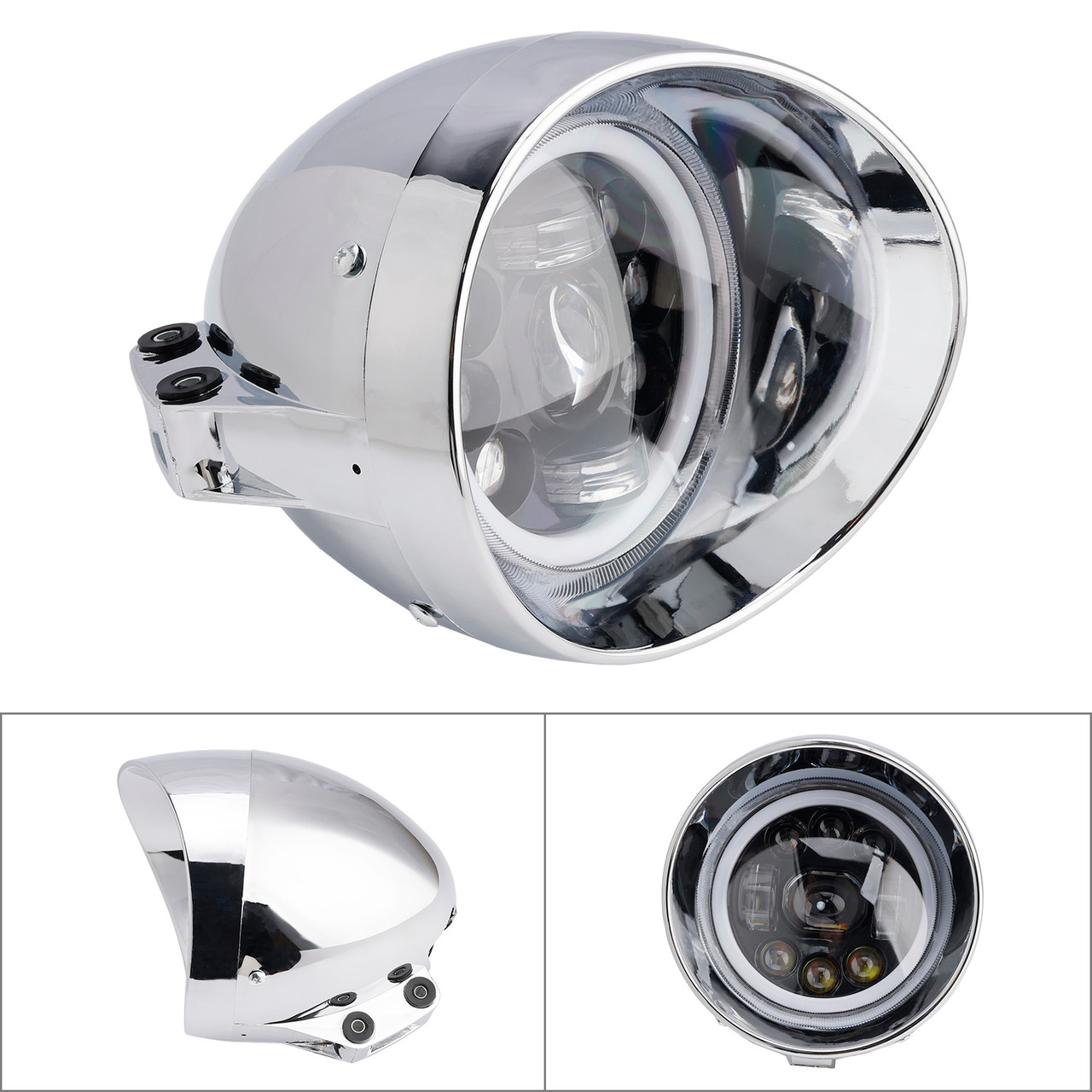 9-Bulbs Beam Headlight Fog Lamp Custom Fits Chrome For Racer Bobber Chopper