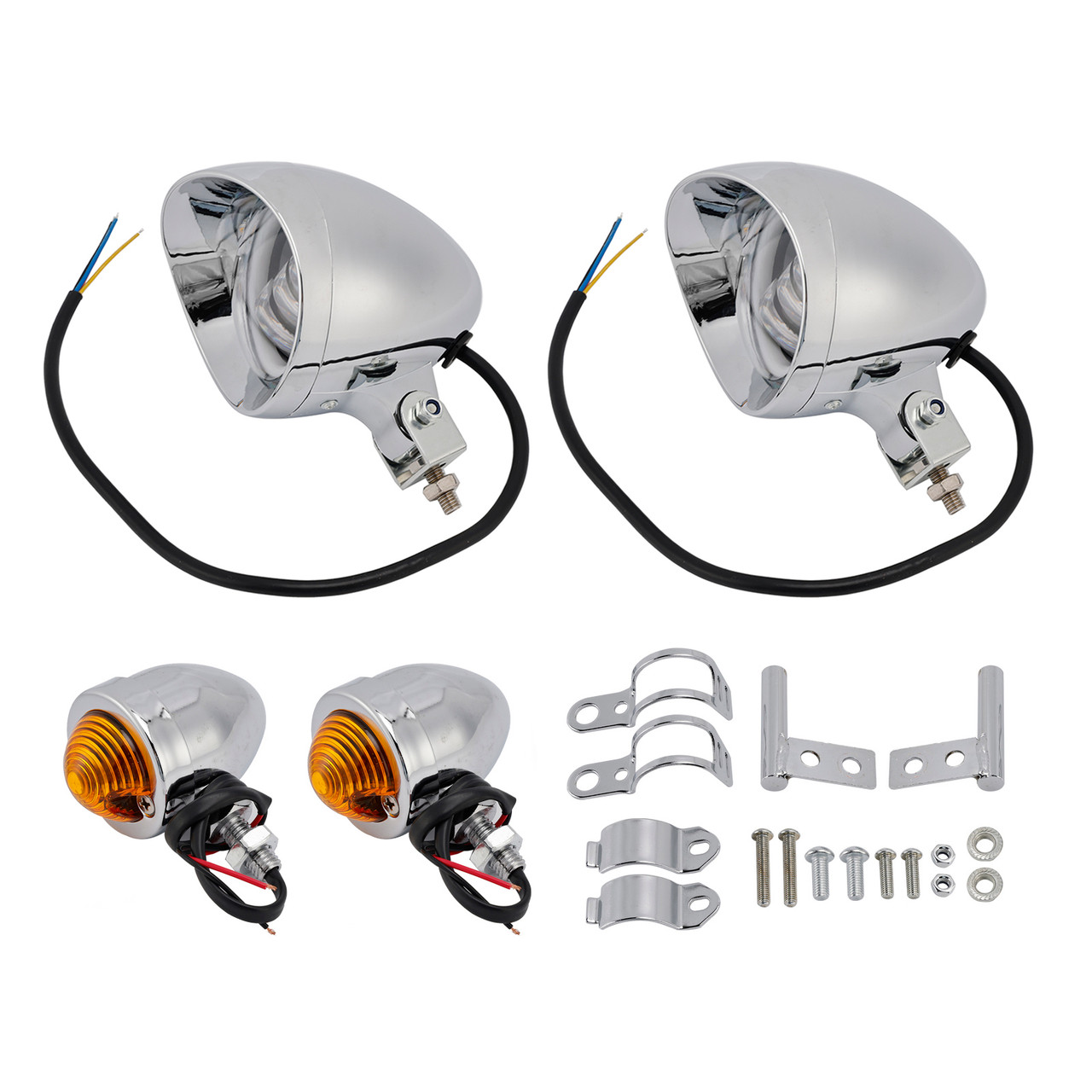 Motorcycle Beam Headlight Fog Lamp Custom Chrome #D18 For Racer Bobber Chopper