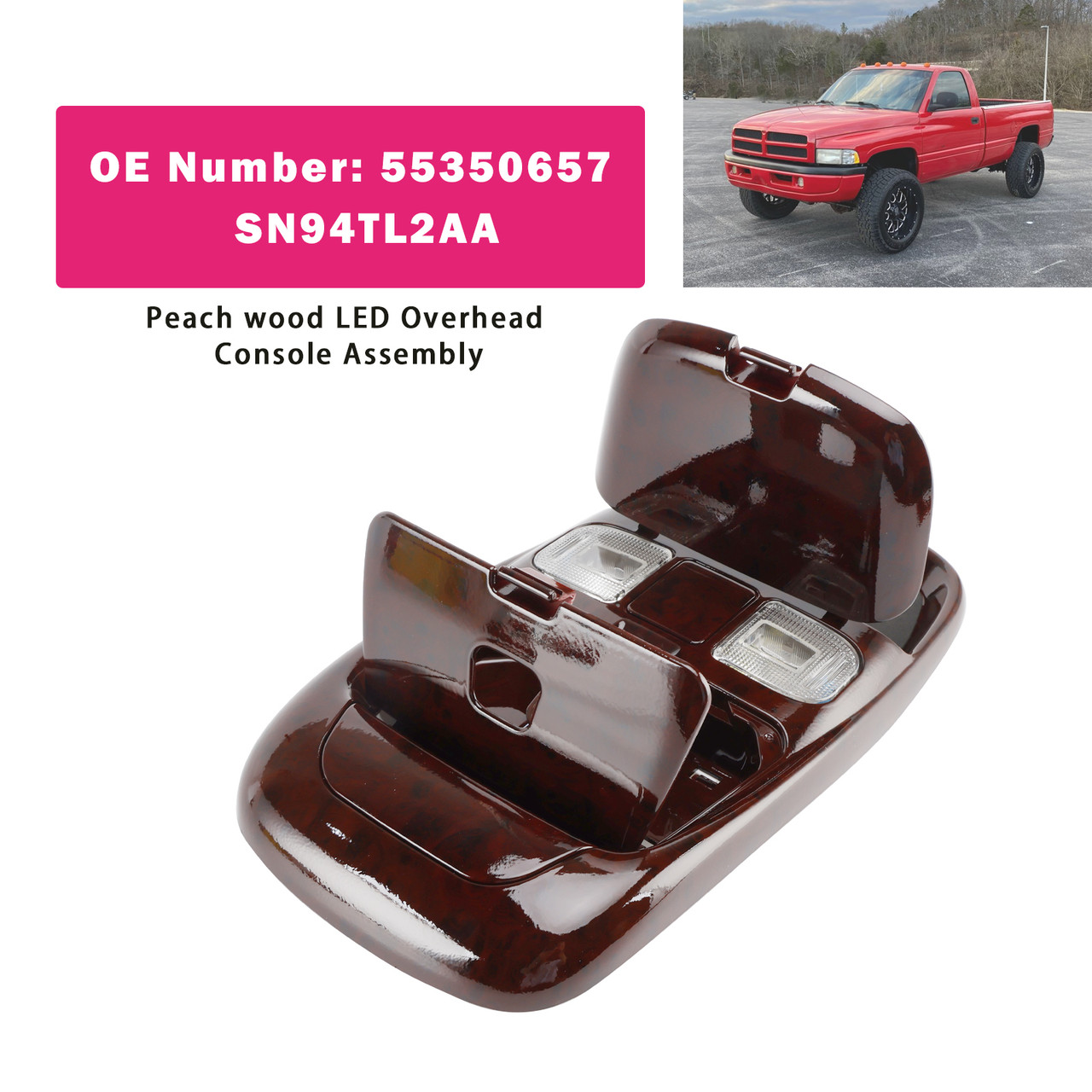 1998-2002 Dodge Ram 3500 Front LED Overhead Console Assembly 55350657 Peach wood Generic