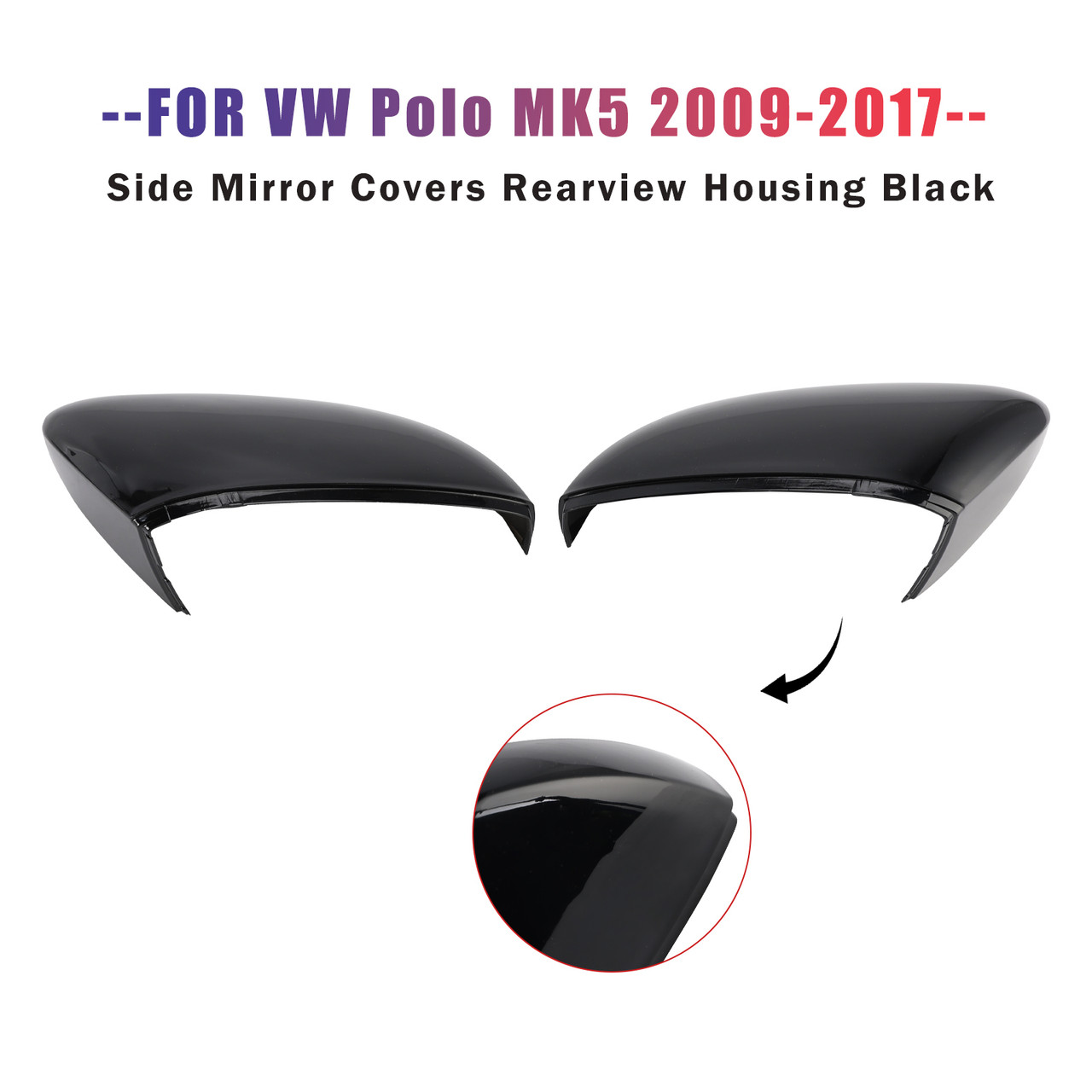 2009-2017 VW Polo MK5 1 Pair Side Mirror Covers Black Generic