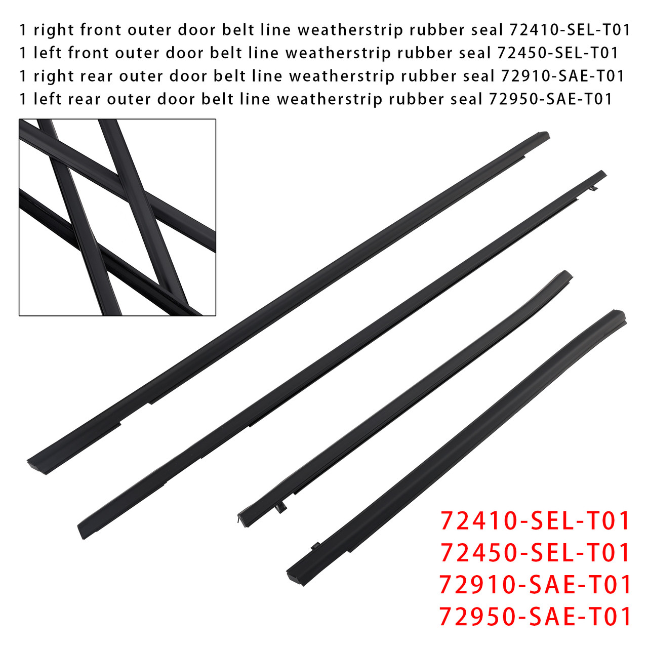 2001-2008 Honda FIT JAZZ 1st gen 4PCS Weatherstrip Rubber Seal Door Belt 72410-SEL-T01 Generic