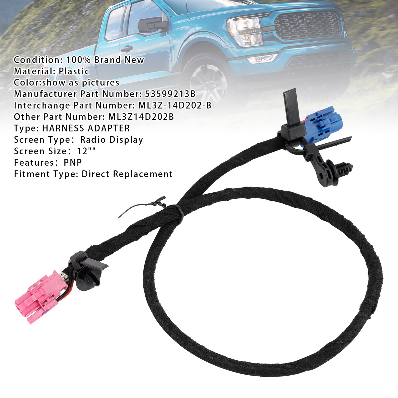 2021-2023 Ford F150 Radio Info Screen HARNESS ADAPTER 8' to 12' ML3Z-14D202-B Generic