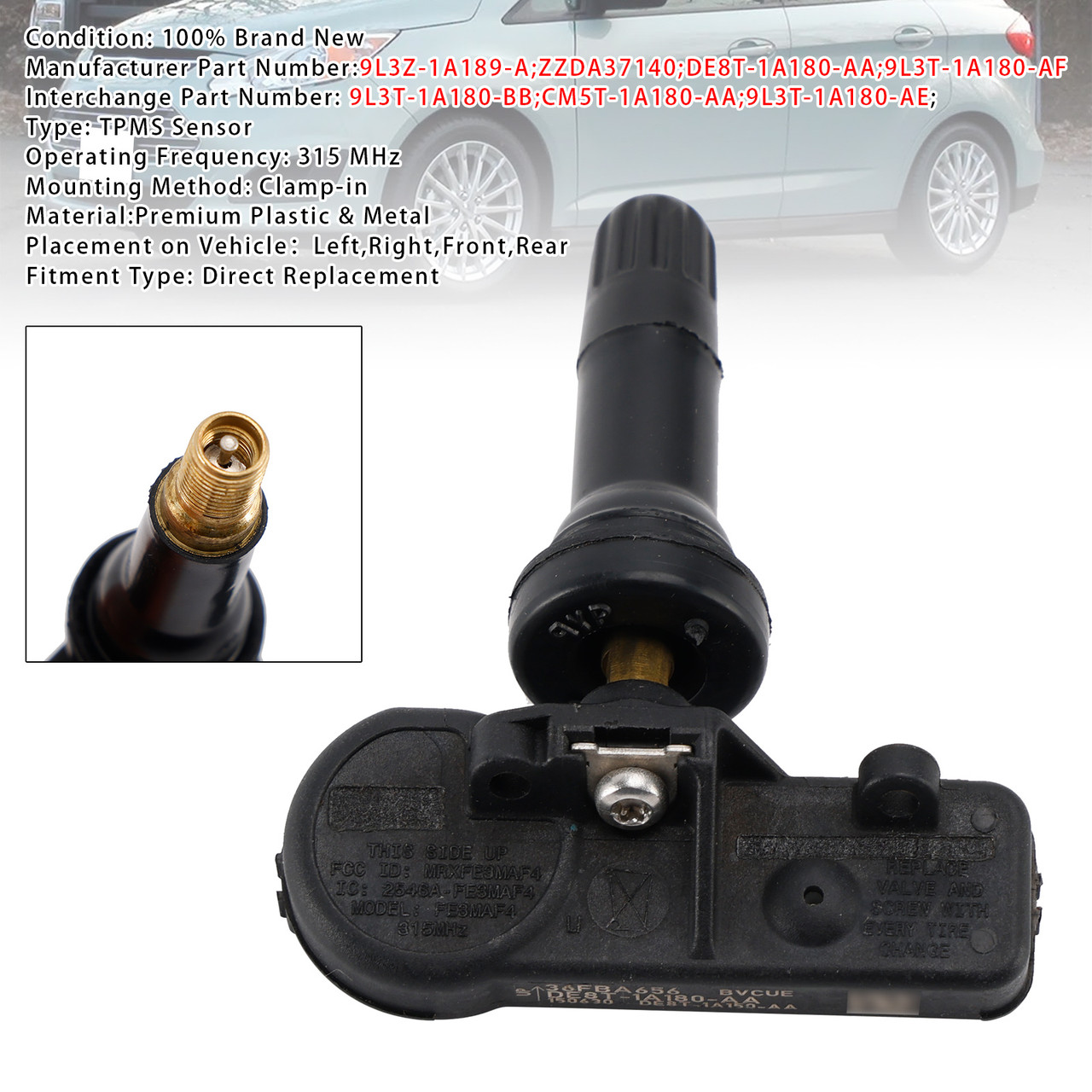 2010-2014 Ford E-150 E-250 E-350 E-450 1X TPMS Tire Pressure Sensor DE8T1A180AA Generic 2010-2014 Ford E-150 E-250 E-350 E-450 1X TPMS Tire Pressure Sensor DE8T1A180AA Generic