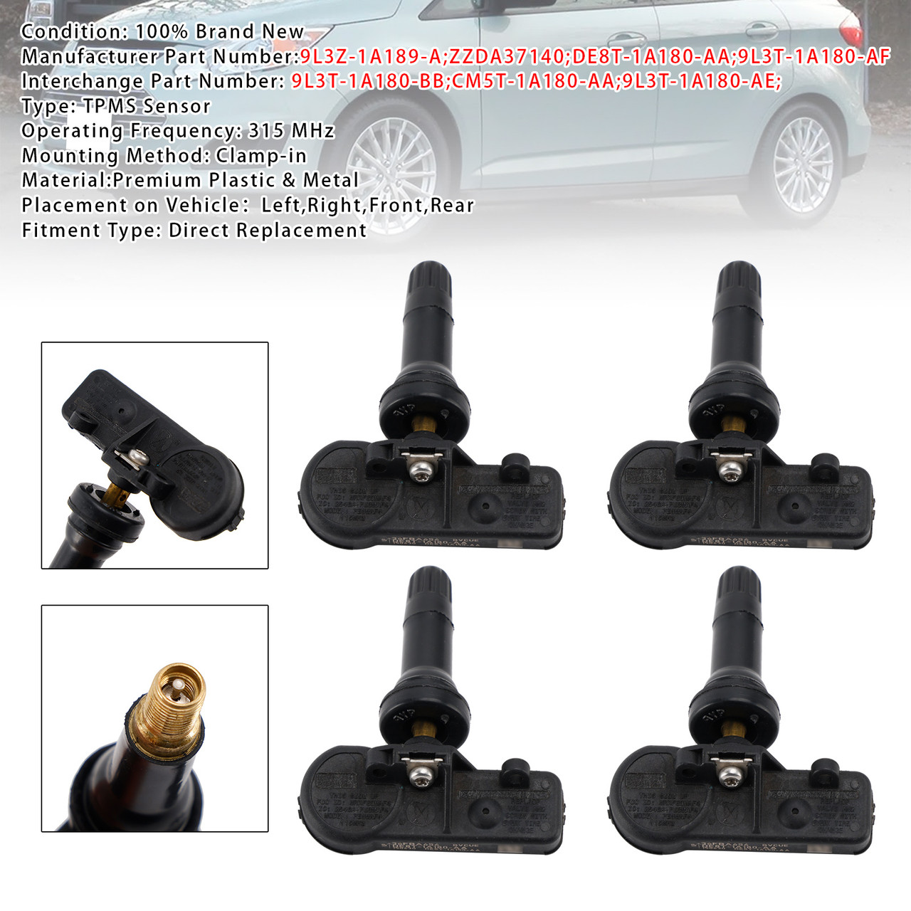 2009-2011 Mercury Mariner Milan 4X TPMS Tire Pressure Sensor DE8T1A180AA Generic 2009-2011 Mercury Mariner Milan 4X TPMS Tire Pressure Sensor DE8T1A180AA Generic