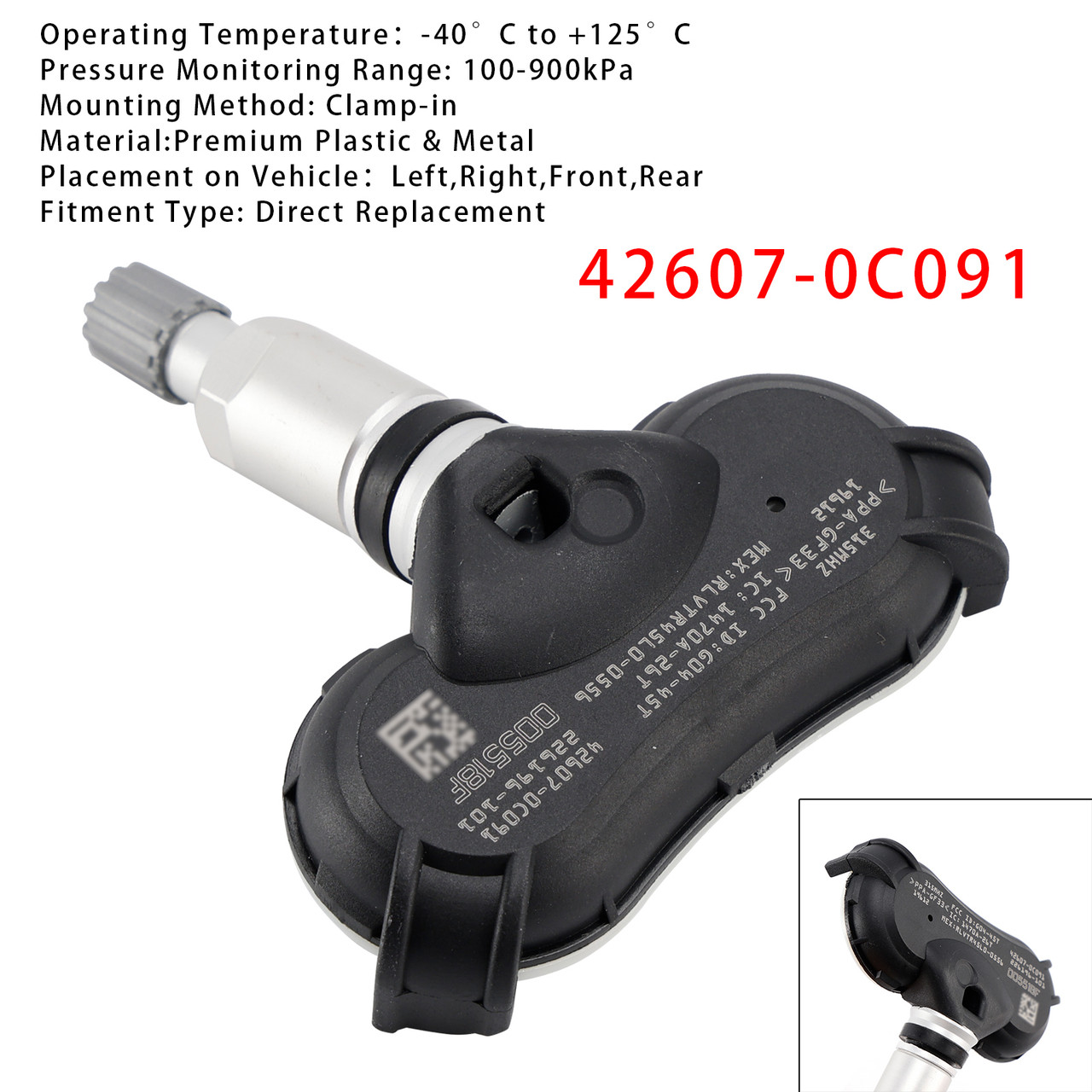 2018-2024 Toyota Highlander RAV4 Sequoia Tundra 1X TPMS Tire Pressure Sensor 426070C091 Generic 2018-2024 Toyota Highlander RAV4 Sequoia Tundra 1X TPMS Tire Pressure Sensor 426070C091 Generic