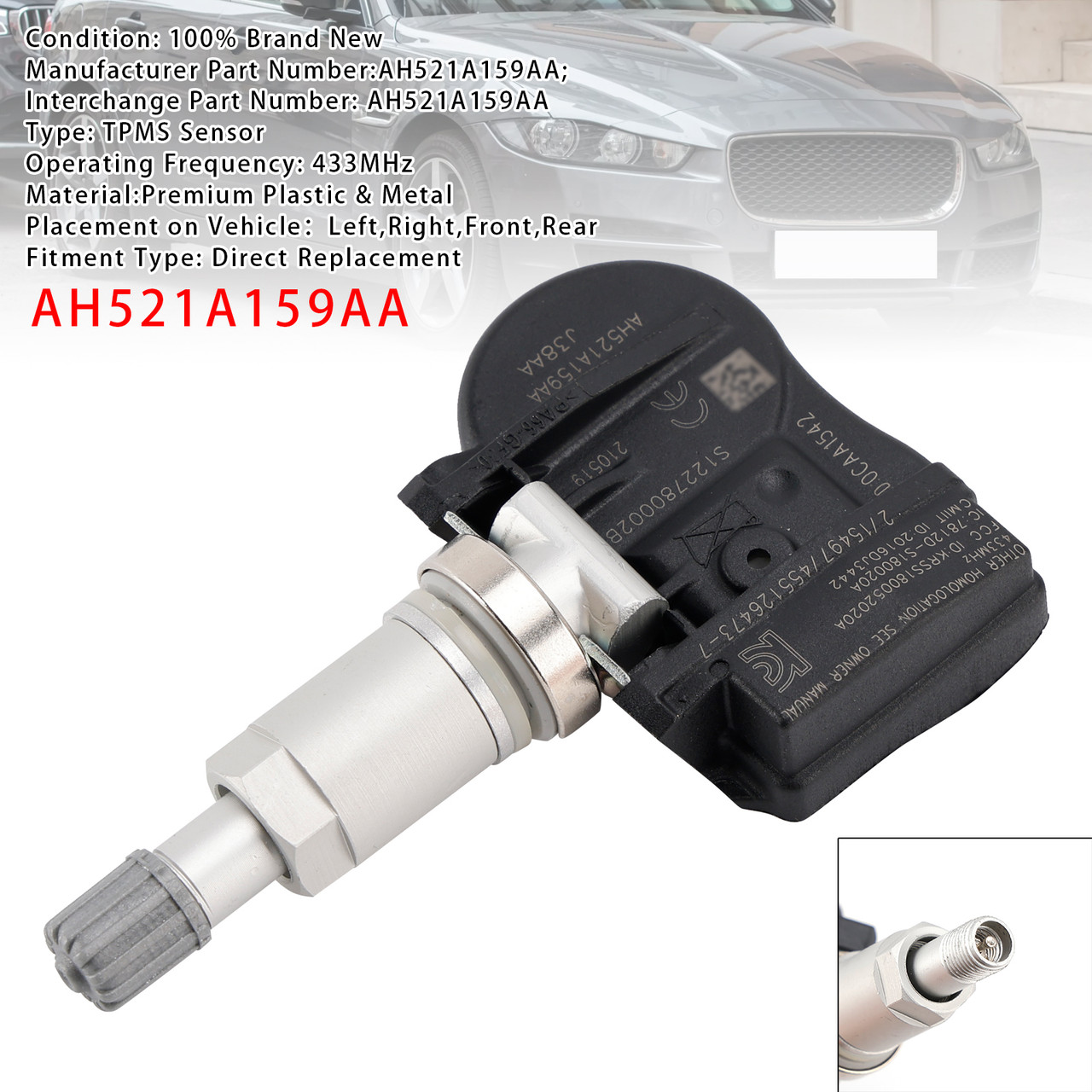 2014-2021 Land Rover RANGE ROVER SPORT II VELAR L560 VOQUE L405 1X TPMS Tire Pressure Sensor AH521A159AA Generic 2014-2021 Land Rover RANGE ROVER SPORT II VELAR L560 VOQUE L405 1X TPMS Tire Pressure Sensor AH521A159AA Generic