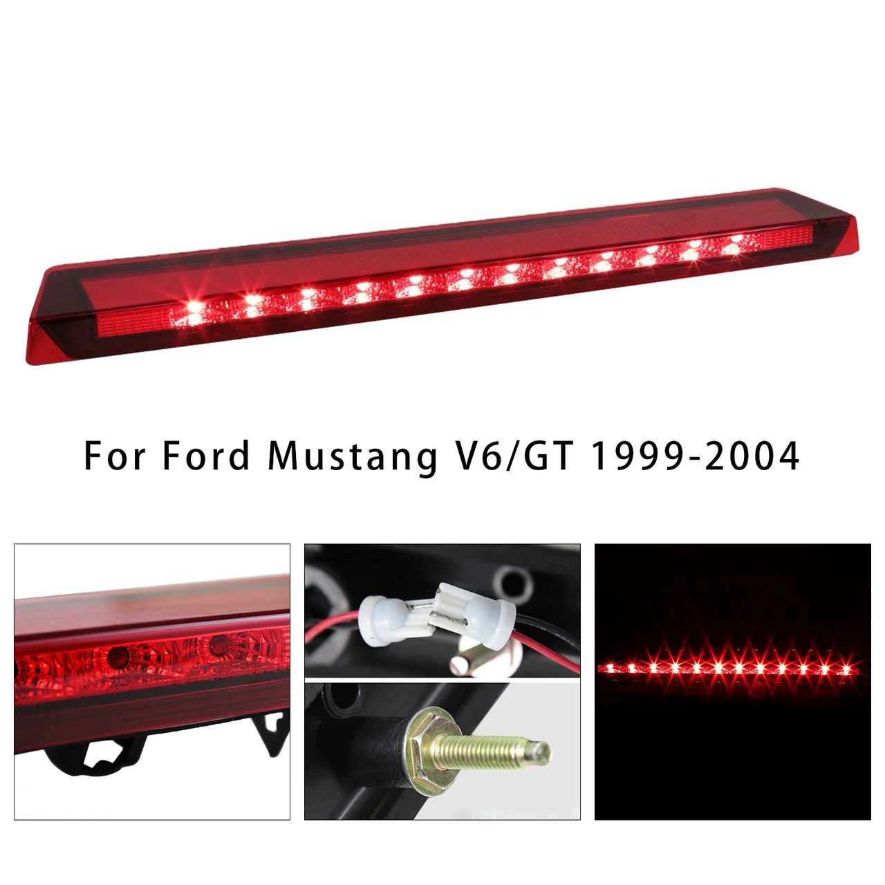 1999-2004 Ford Mustang V6/GT Bright LED Red 3rd Third Brake Light Stop Lamp 1R3Z13A613AB Red Generic