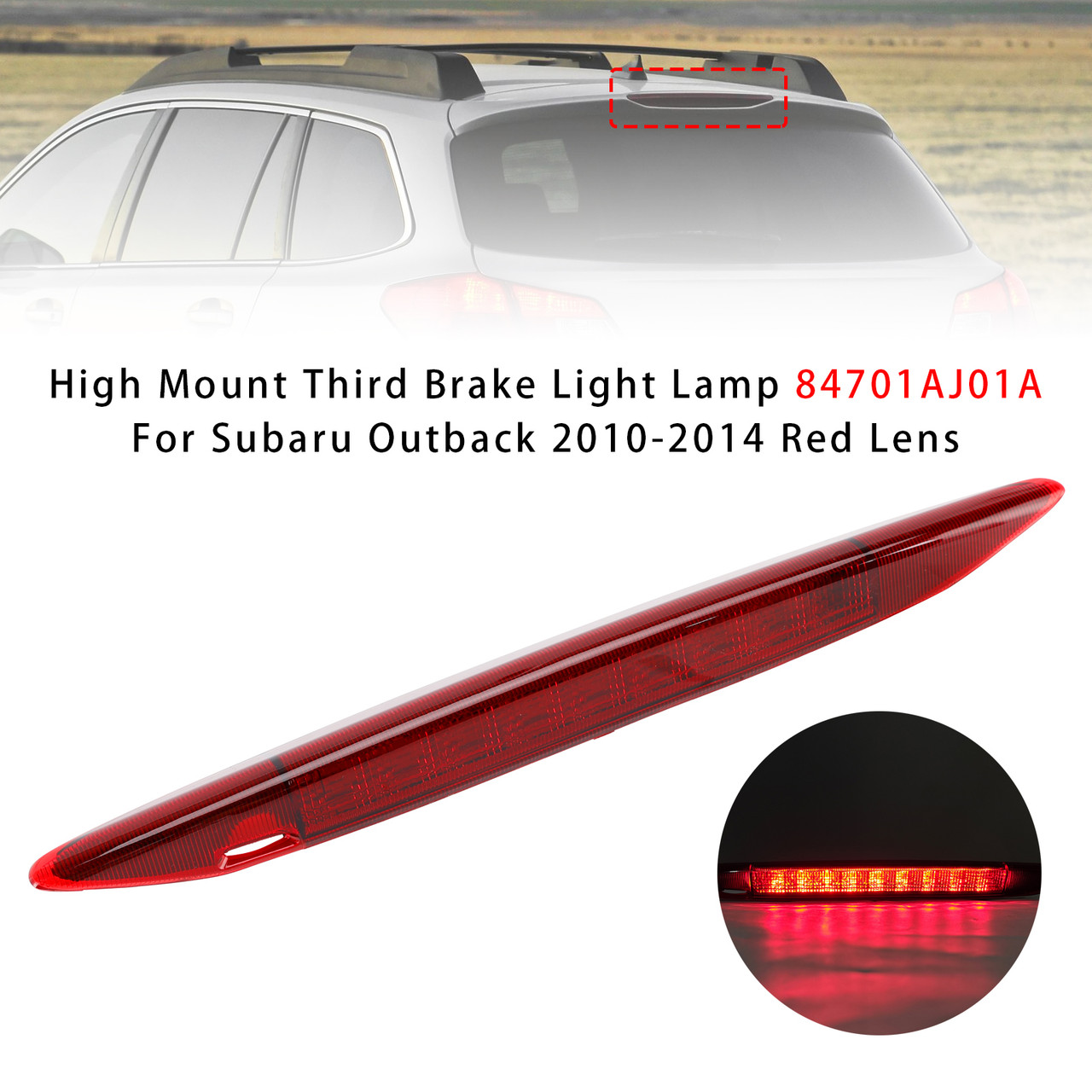 2010-2014 Subaru Outback High Mount Third Brake Light Lamp 84701AJ01A Red Generic