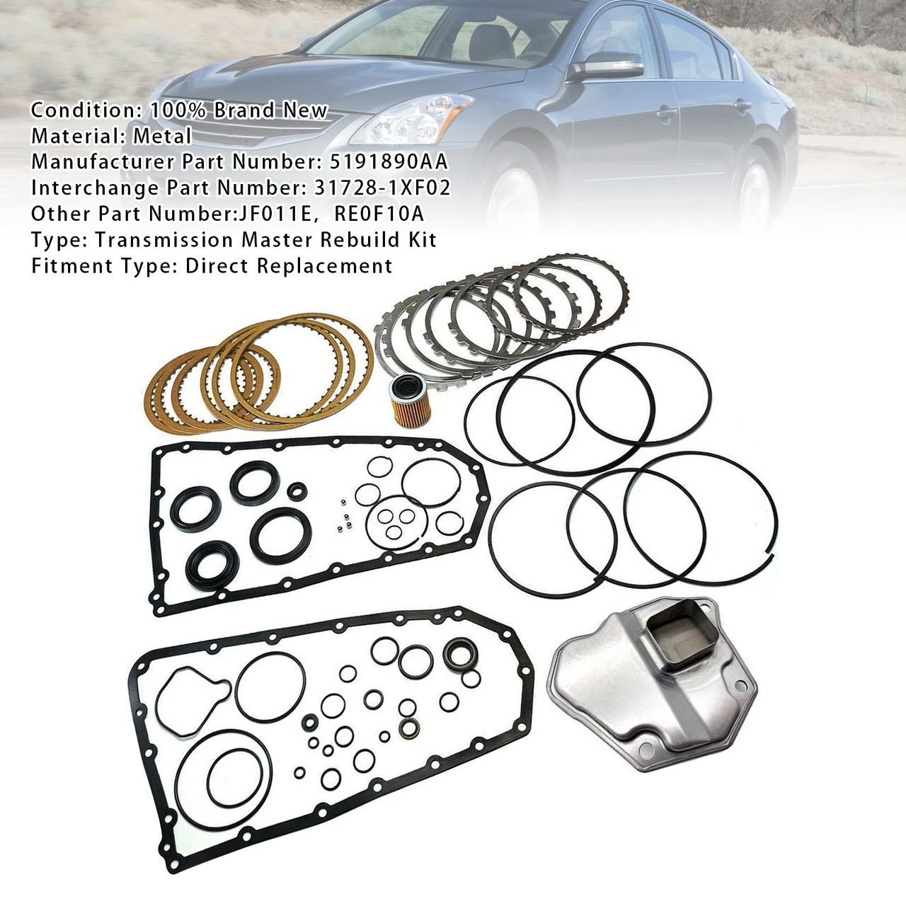 2007-2016 Mitsubishi Lancer Outlander CVT Auto Transmission Master Rebuild Kit RE0F10A JF011E Generic