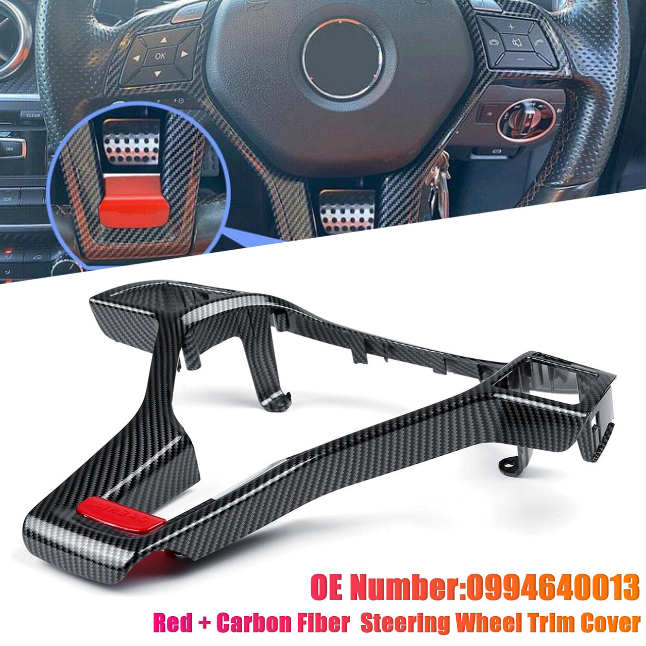 2011-2014 Mercedes C172 SLK-Class CLA-CLASS CLS-Class Steering Wheel Trim Cover Carbon fiber Red Generic 2011-2014 Mercedes C172 SLK-Class CLA-CLASS CLS-Class Steering Wheel Trim Cover Carbon fiber Red Generic