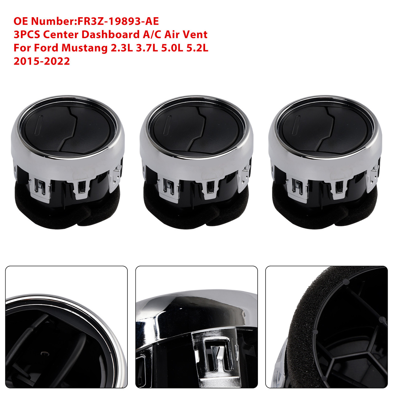 2015-2022 Ford Mustang 2.3L 3.7L 5.0L 5.2L 3X Center Dashboard A/C Air Vent Louvre FR3Z-19893-AE Generic