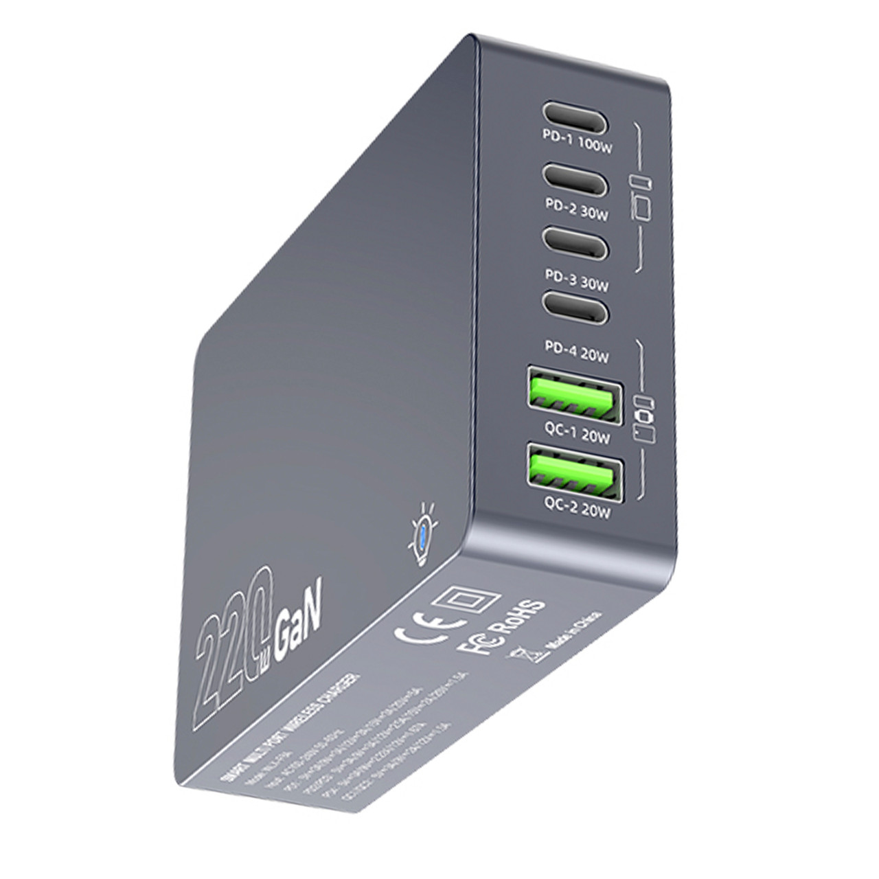 F8A Desktop Charging Station USB 6-Port Fast Charger PD100W Charging Stand Smart Charger UK Plug