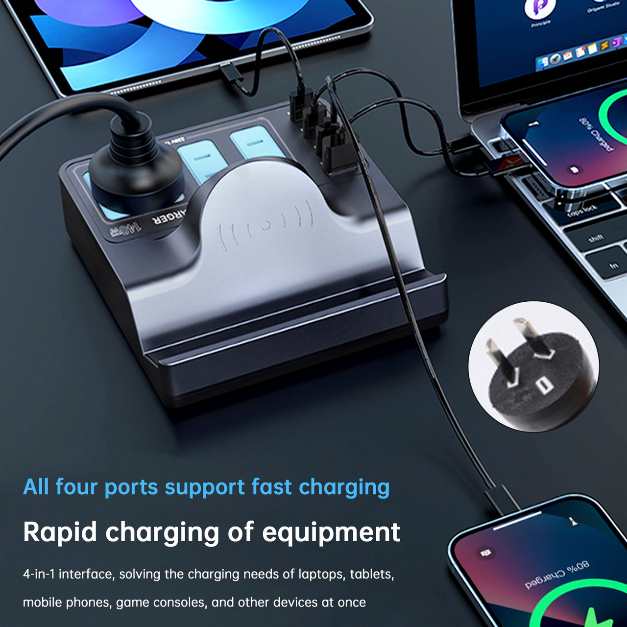 140W Smart Wireless Fast Charging Socket High Power PD100W Notebook QC Charging Mobile Phone Charger AU Plug