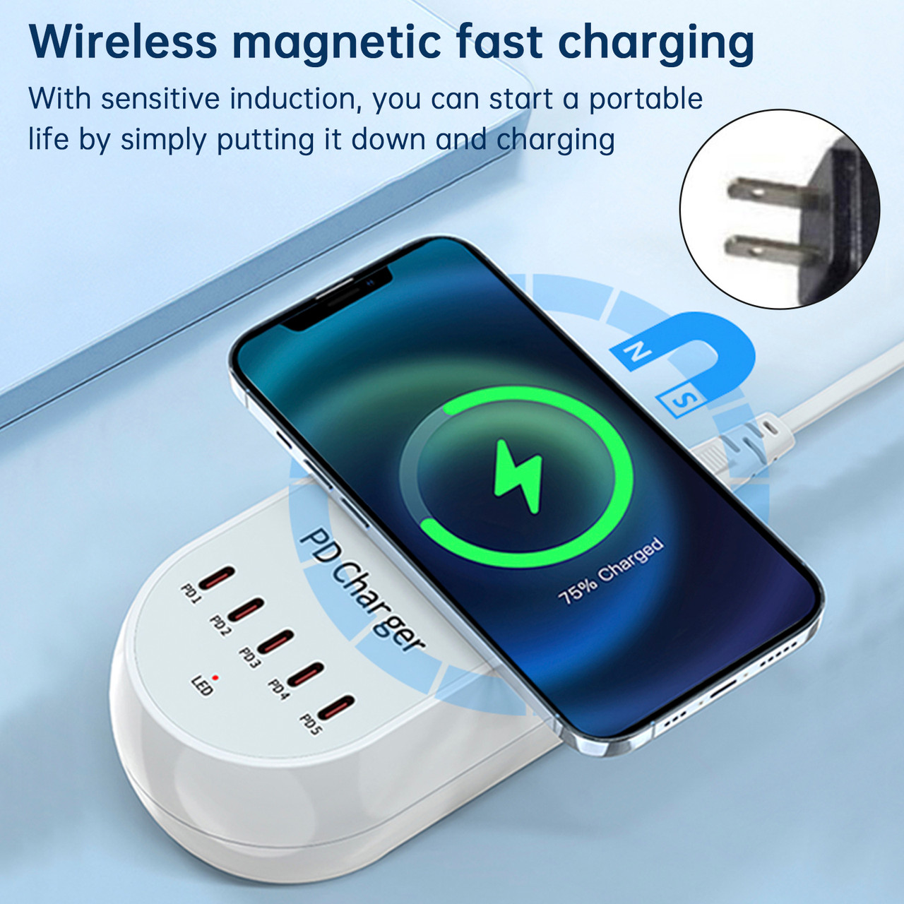 140W PD Multi-Port Charger Magnetic Wireless Fast Charging PD100W Laptop Mobile Phone Charger US Plug