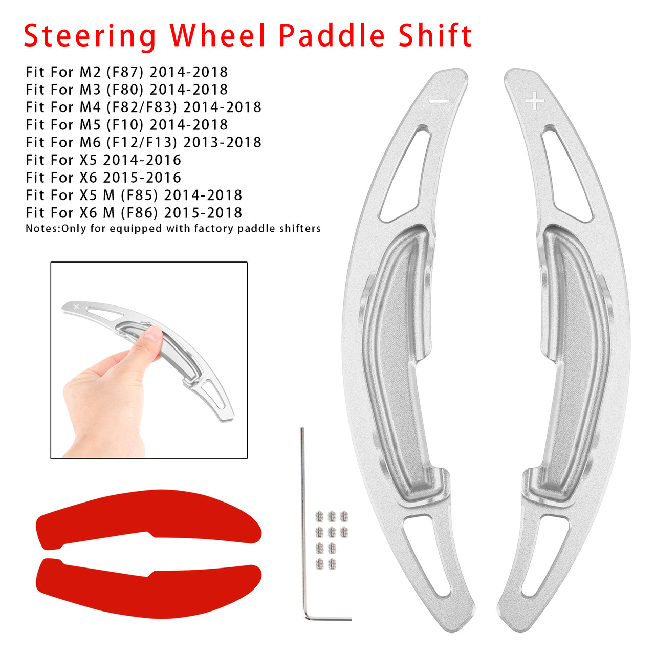 2014-2018 BMW X5 X6 X5M X6M Steering Wheel Paddle Shifter Extension Aluminium Silver Generic 2014-2018 BMW X5 X6 X5M X6M Steering Wheel Paddle Shifter Extension Aluminium Silver Generic