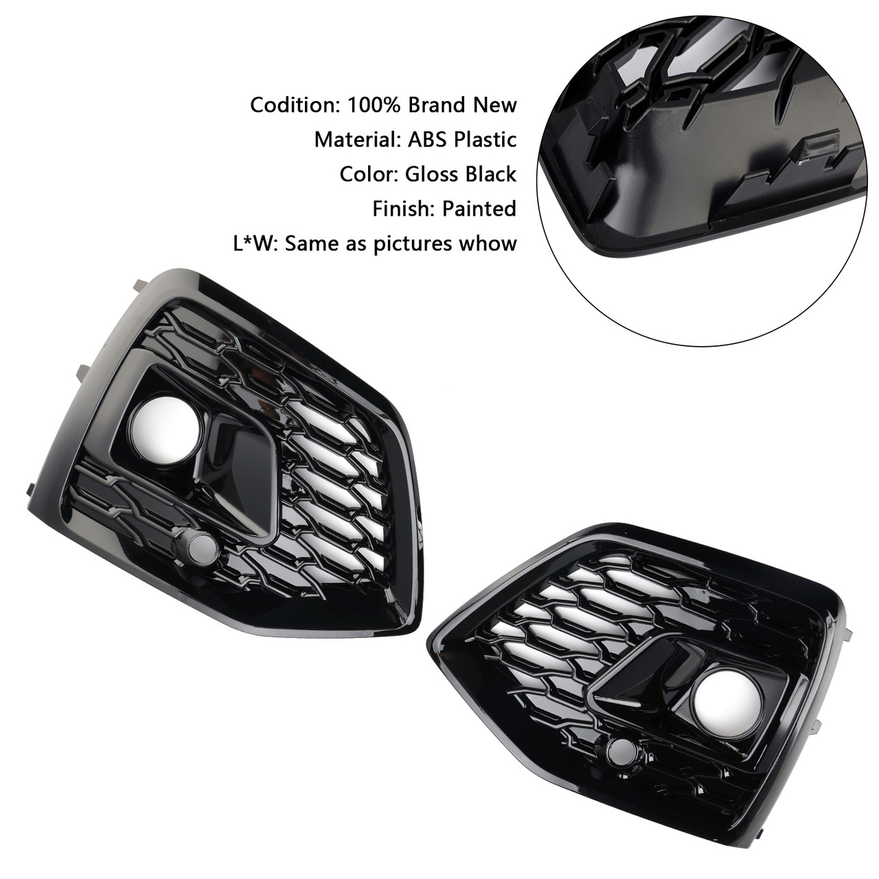 2021-2025 Audi Q5 SQ5 S-Line 2* Fog Lamp Grille Gloss Black Generic