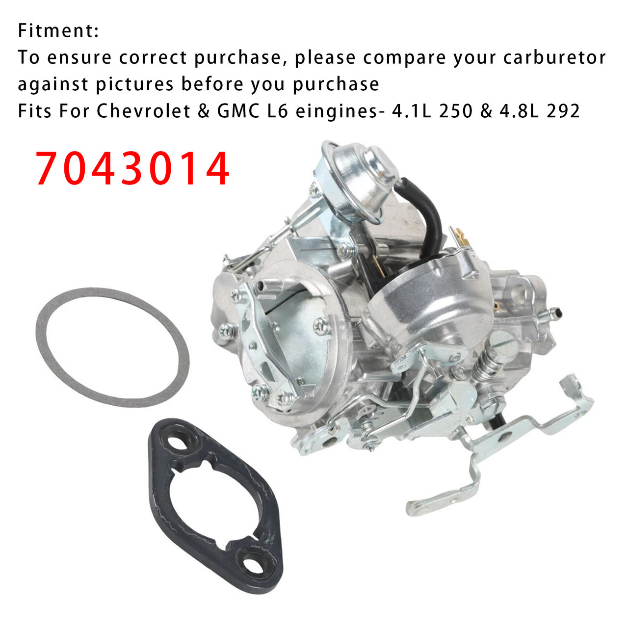 Chevy & GMC L6 eingines- 4.1L 250 & 4.8L 292 Carburetor w/ Gaskets 7043014 Generic