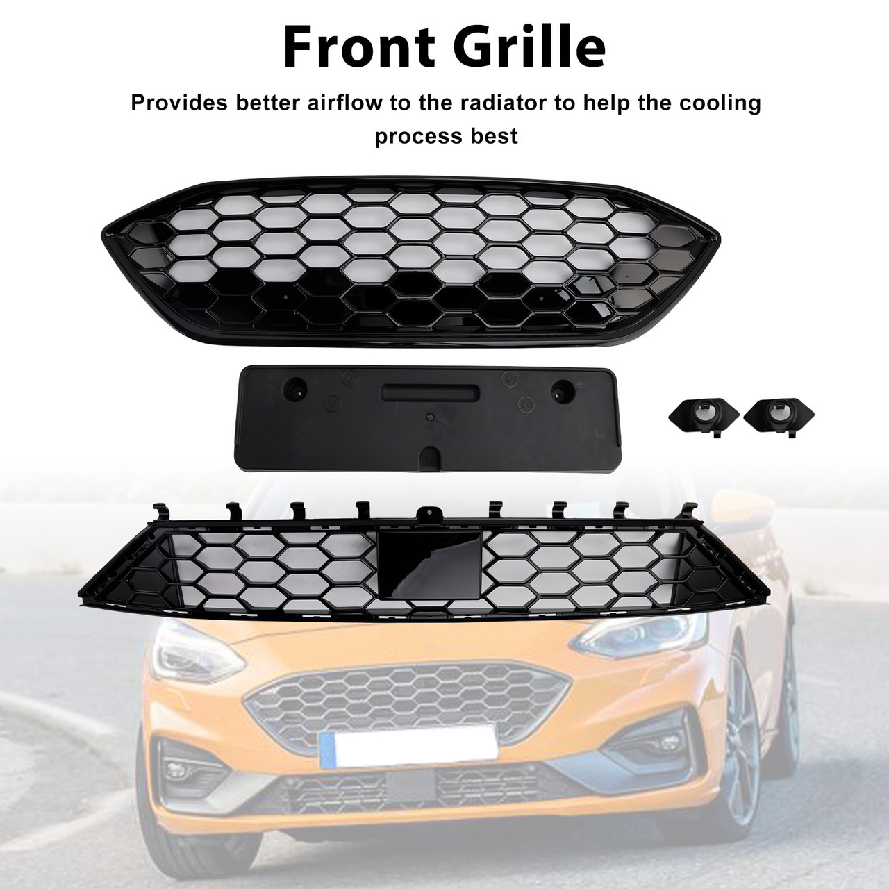 2018-2021 Ford Focus ST + ST LINE MK4 Front Bumper Grille JX7B-8200-T JX7B-8200-Y Black Generic