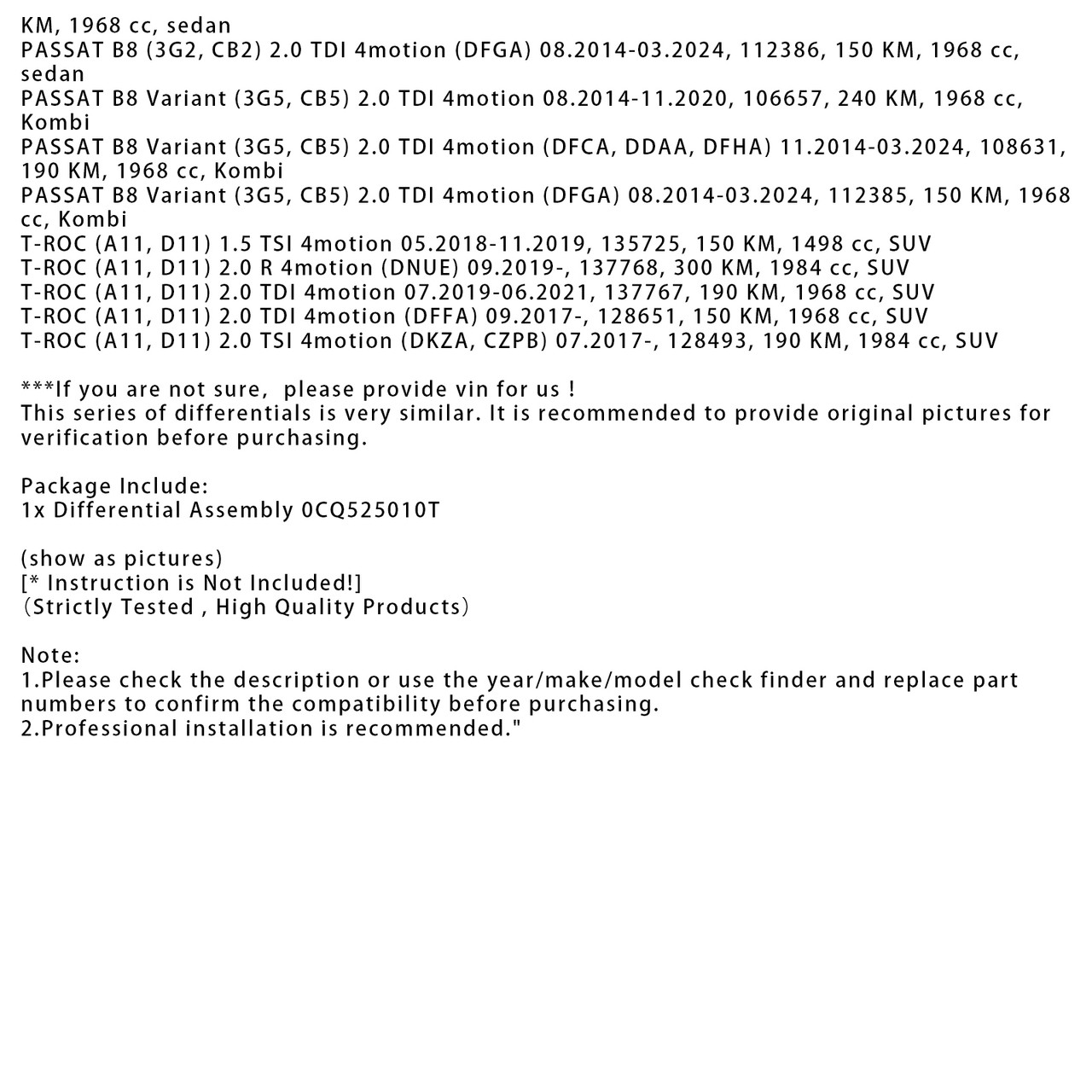 2017- Volkswagen T-ROC Rear Axle Gear Differential 0CQ525010T Generic