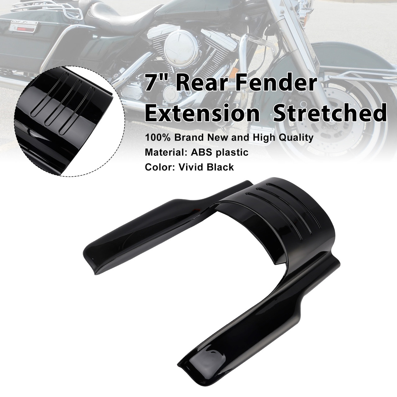 1996-2008 Electra Glide FLHT 7" Rear Fender Extension  Stretched Vivid Black Generic 1996-2008 Electra Glide FLHT 7" Rear Fender Extension  Stretched Vivid Black Generic