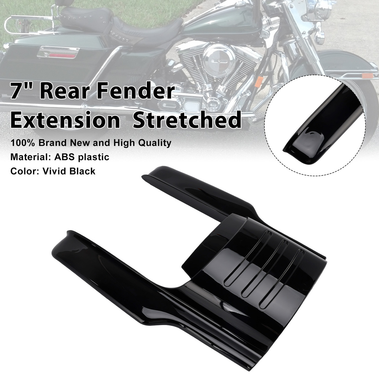 1997-2008 Road Glide FLTR 7" Rear Fender Extension  Stretched Vivid Black Generic 1997-2008 Road Glide FLTR 7" Rear Fender Extension  Stretched Vivid Black Generic
