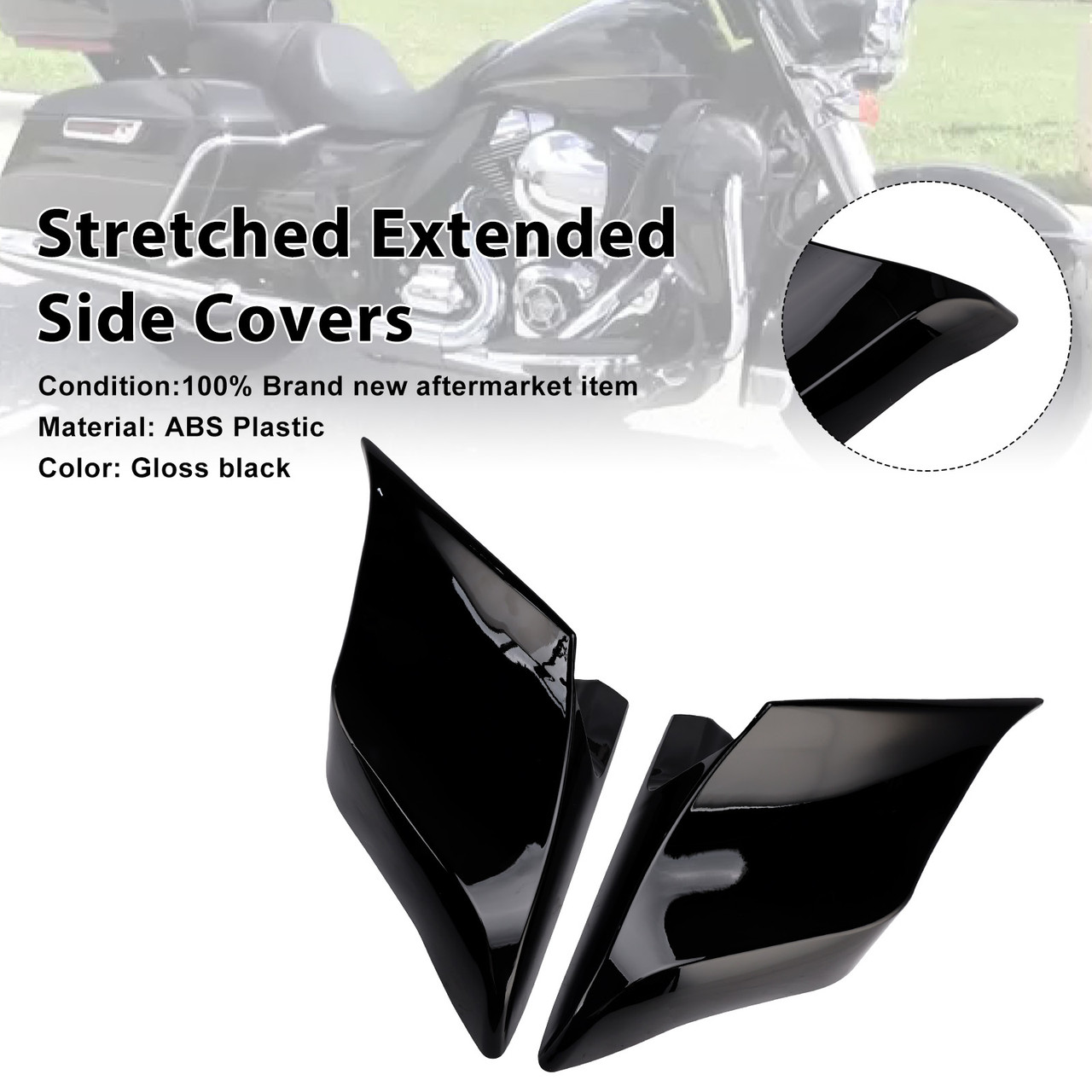 2014-2022 Touring Road Glide King Stretched Extended Side Covers Gloss Black Generic 2014-2022 Touring Road Glide King Stretched Extended Side Covers Gloss Black Generic